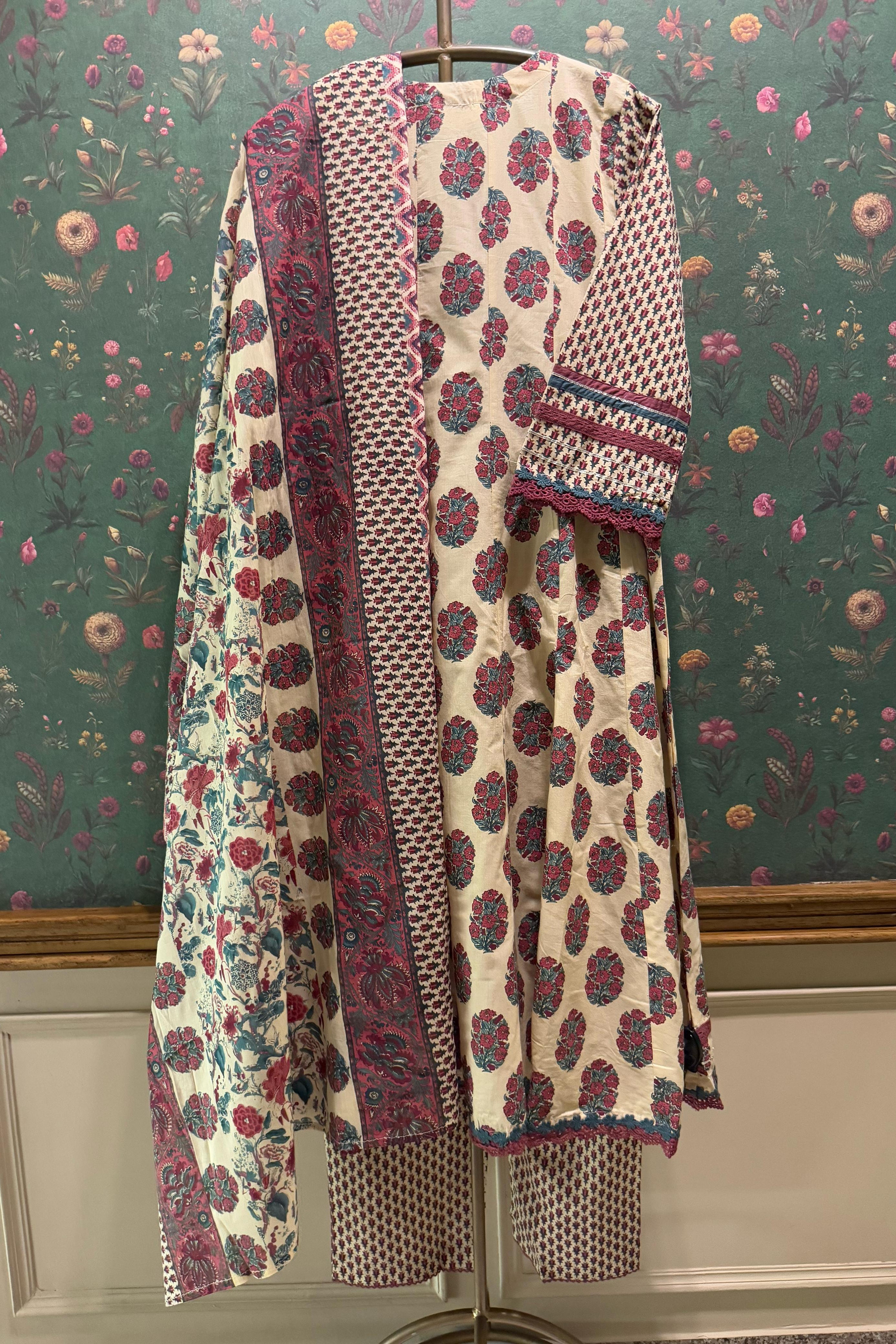 Beige Cotton Anarkali Suit Set | HER-348