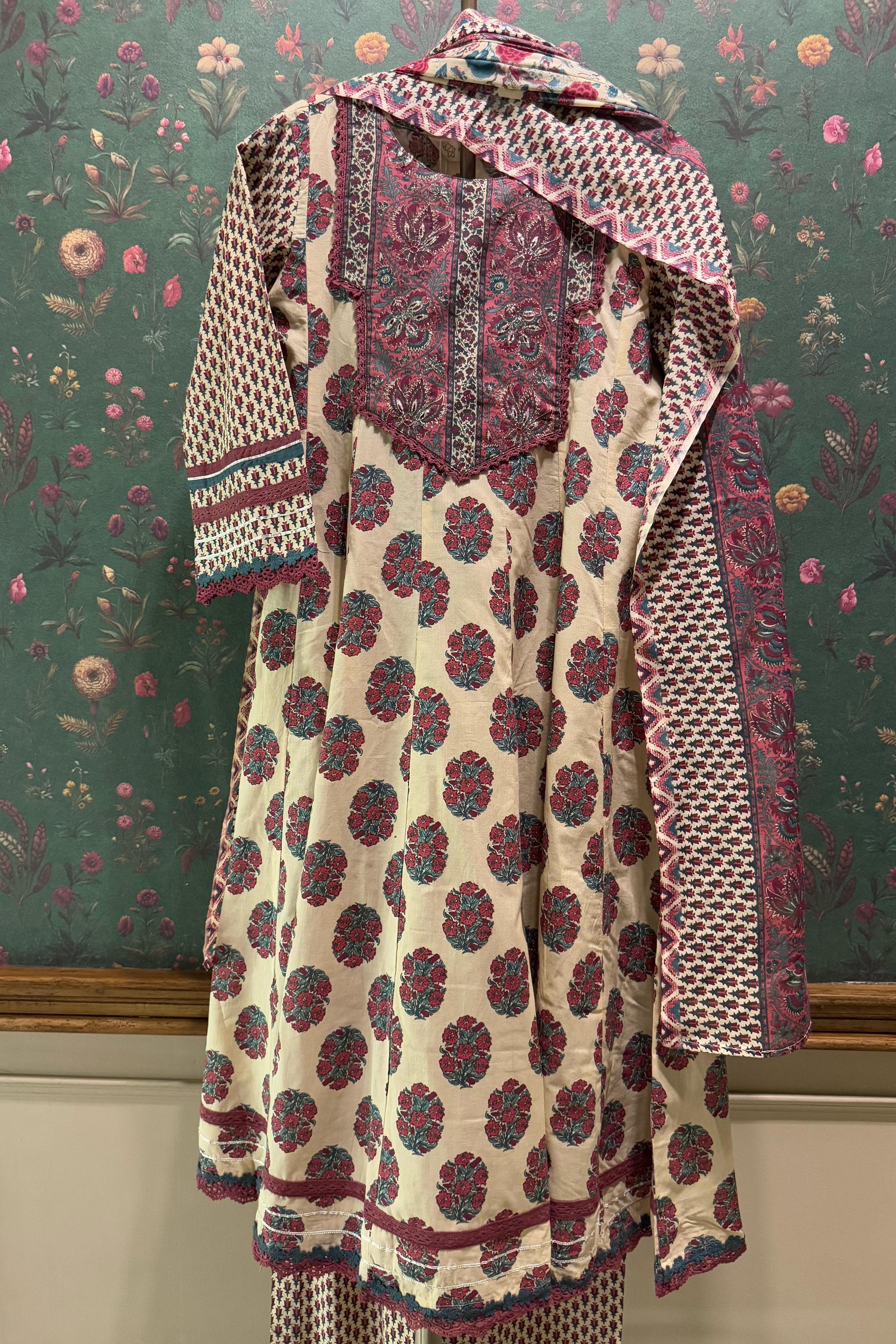 Beige Cotton Anarkali Suit Set | HER-348