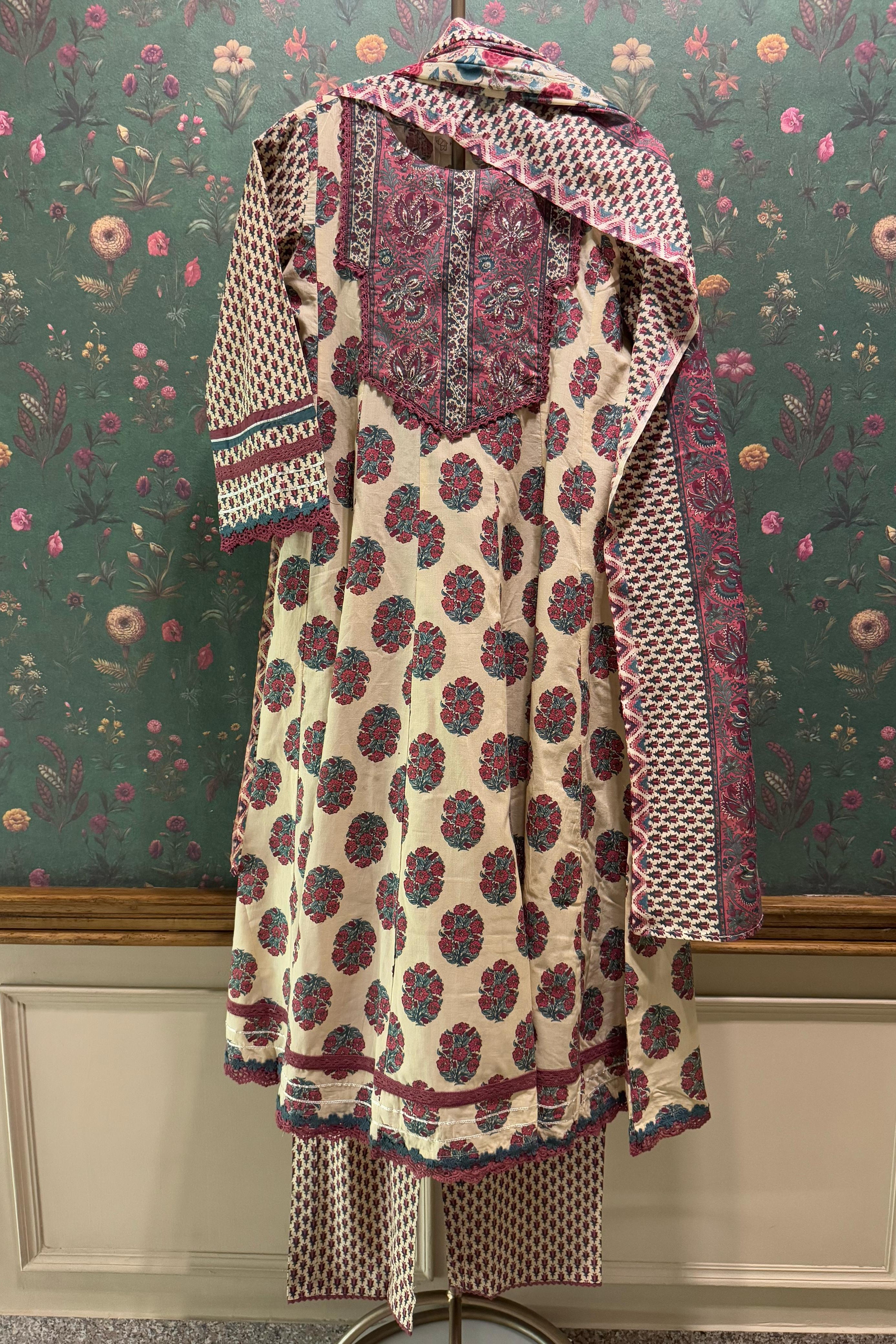 Beige Cotton Anarkali Suit Set | HER-348