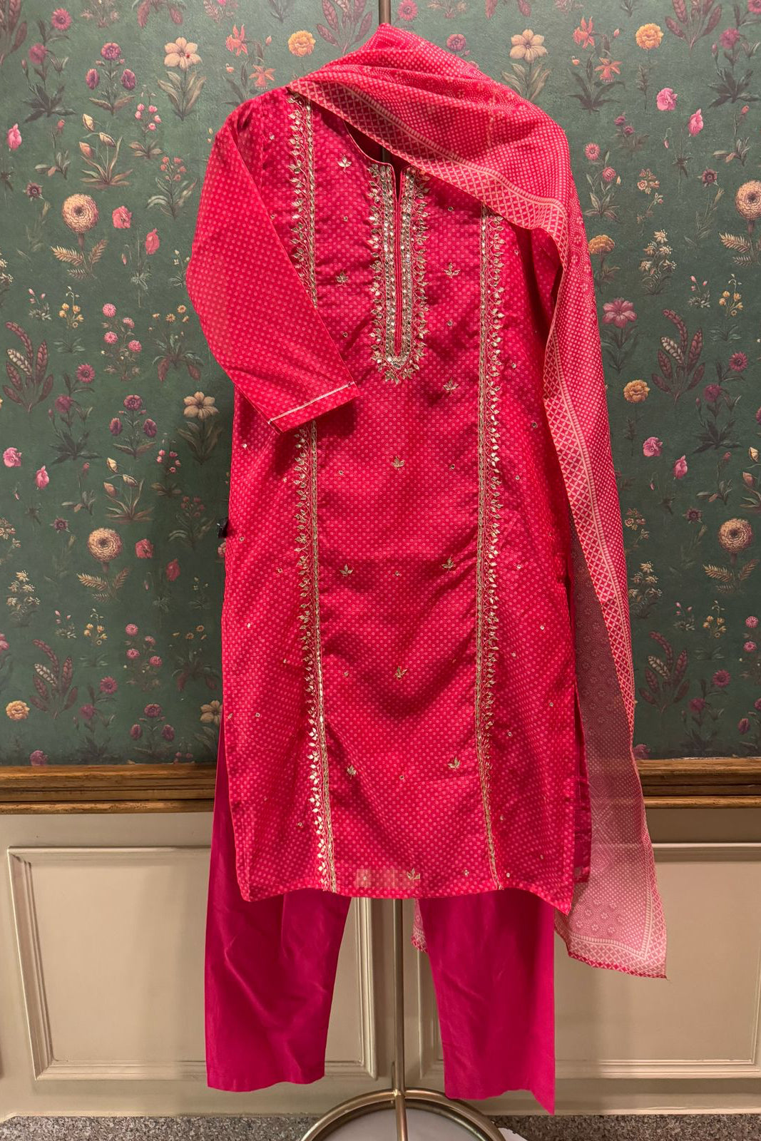 Bright Pink Gota Patti Chanderi Suit Set | HER-396