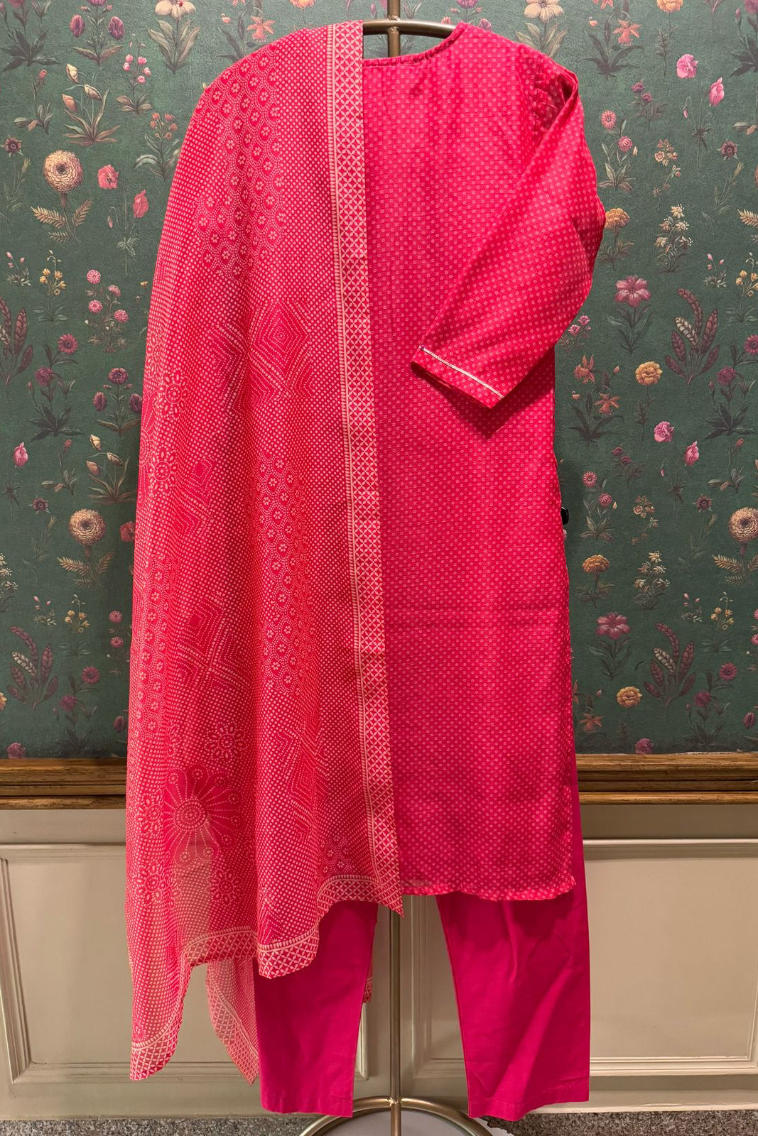 Bright Pink Gota Patti Chanderi Suit Set | HER-396
