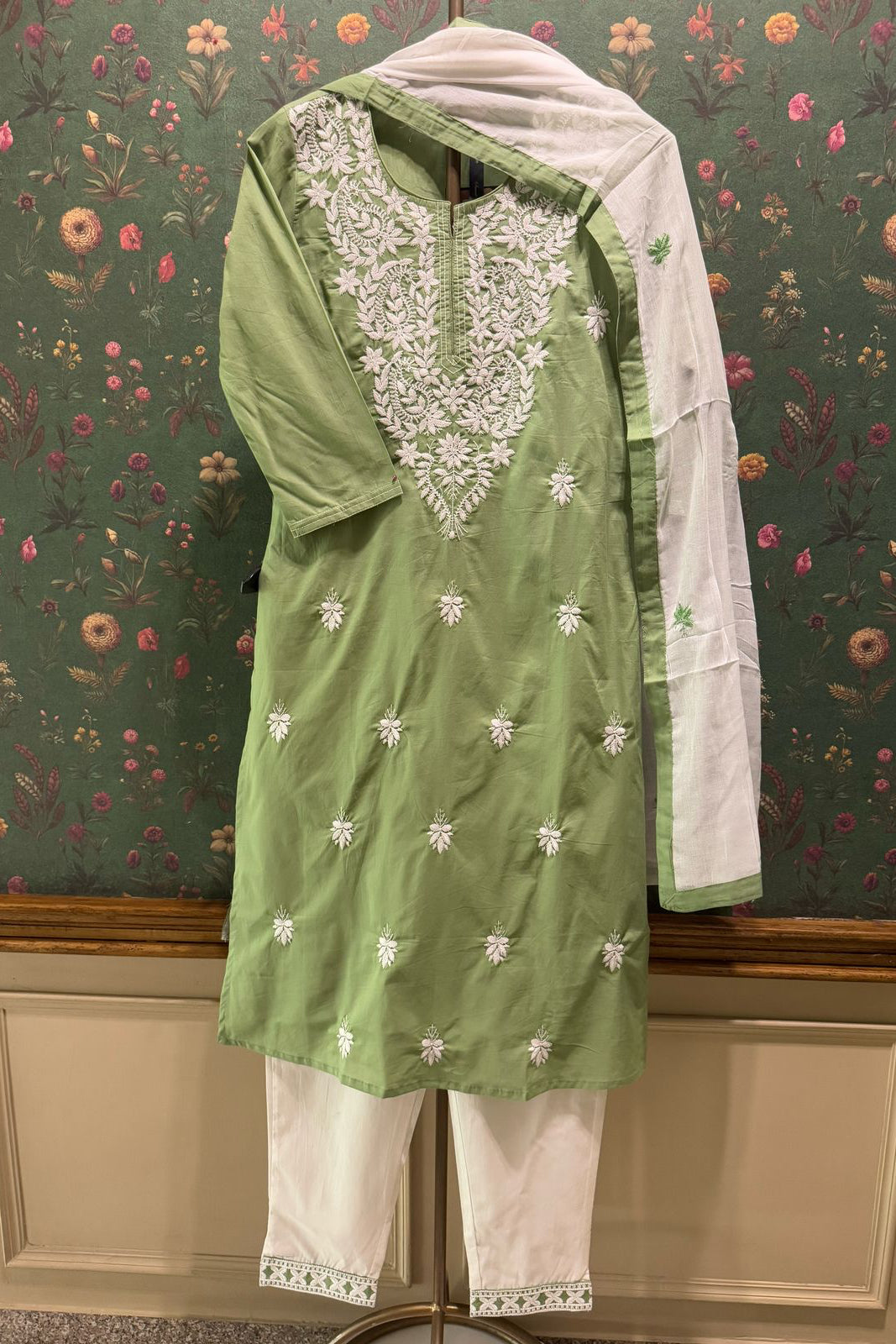 Green Cotton Chikankari Suit Set | HER-531