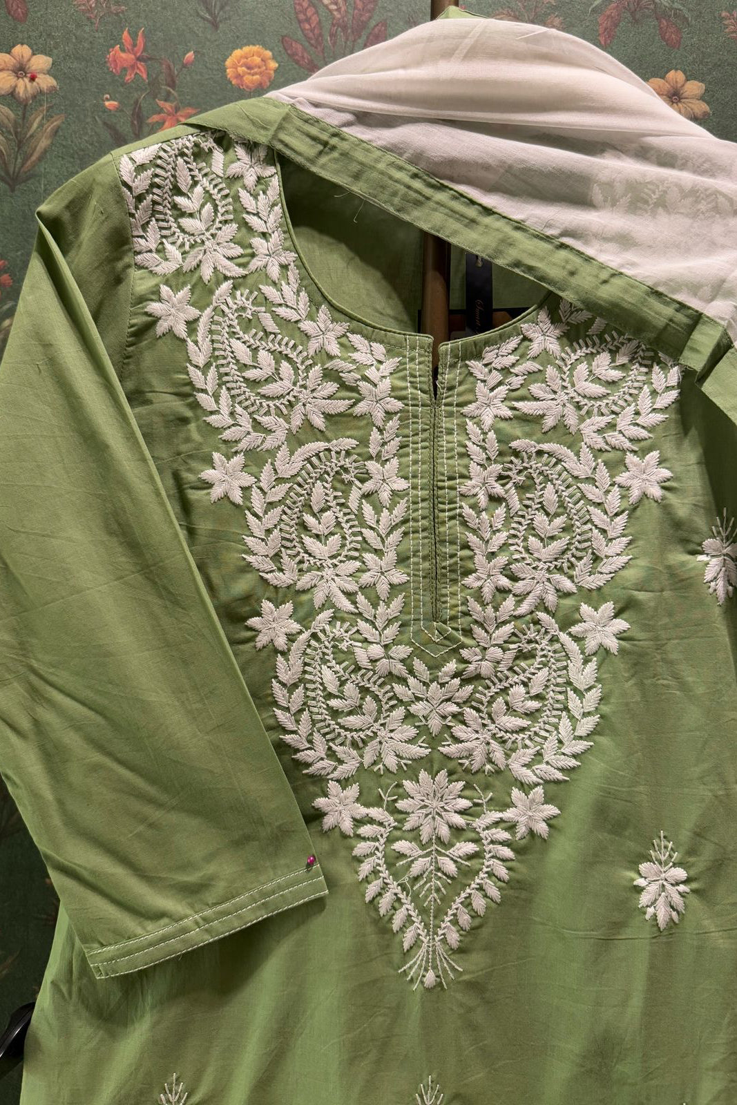 Green Cotton Chikankari Suit Set | HER-531