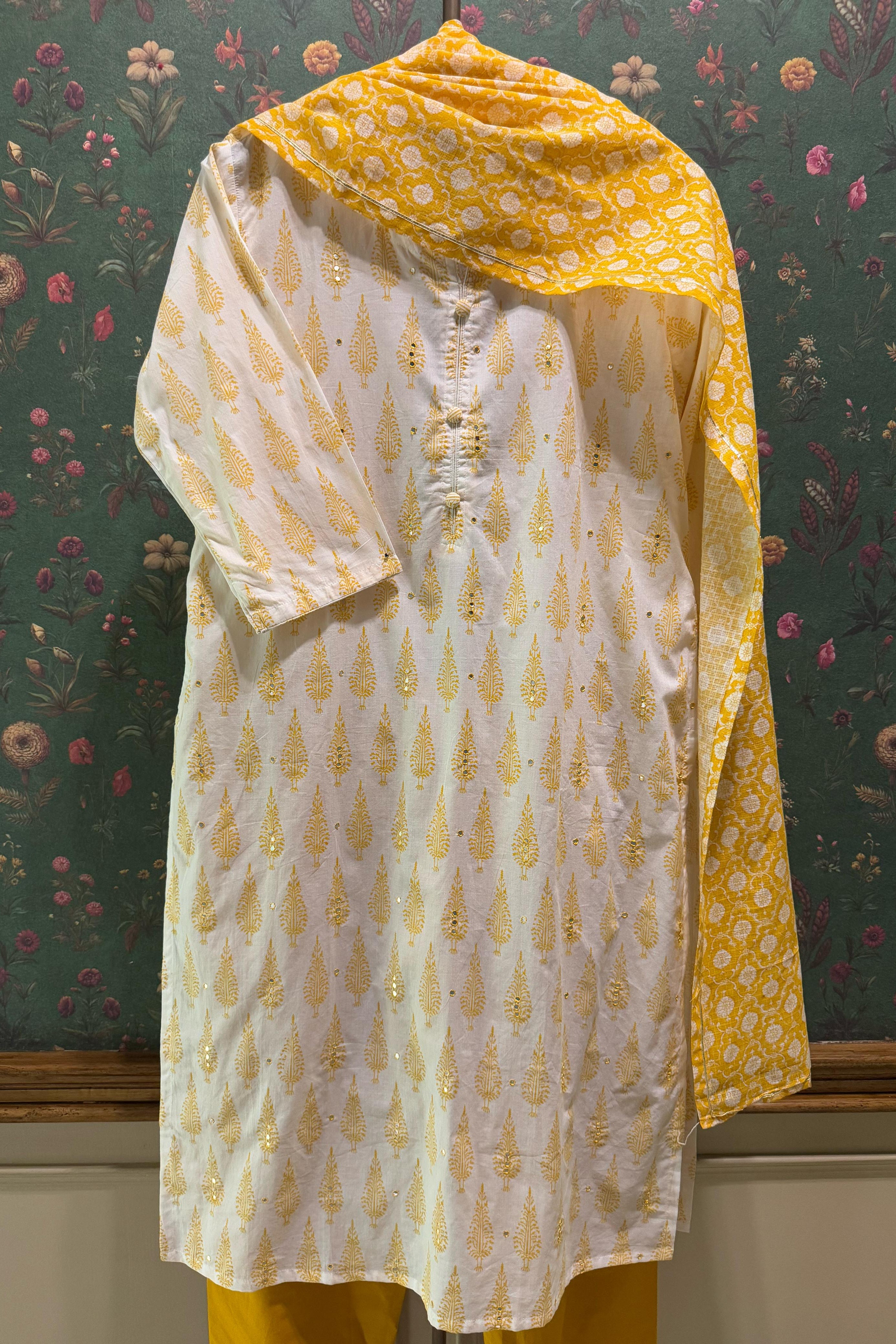 Yellow Motifs Handblock Cotton Suit Set