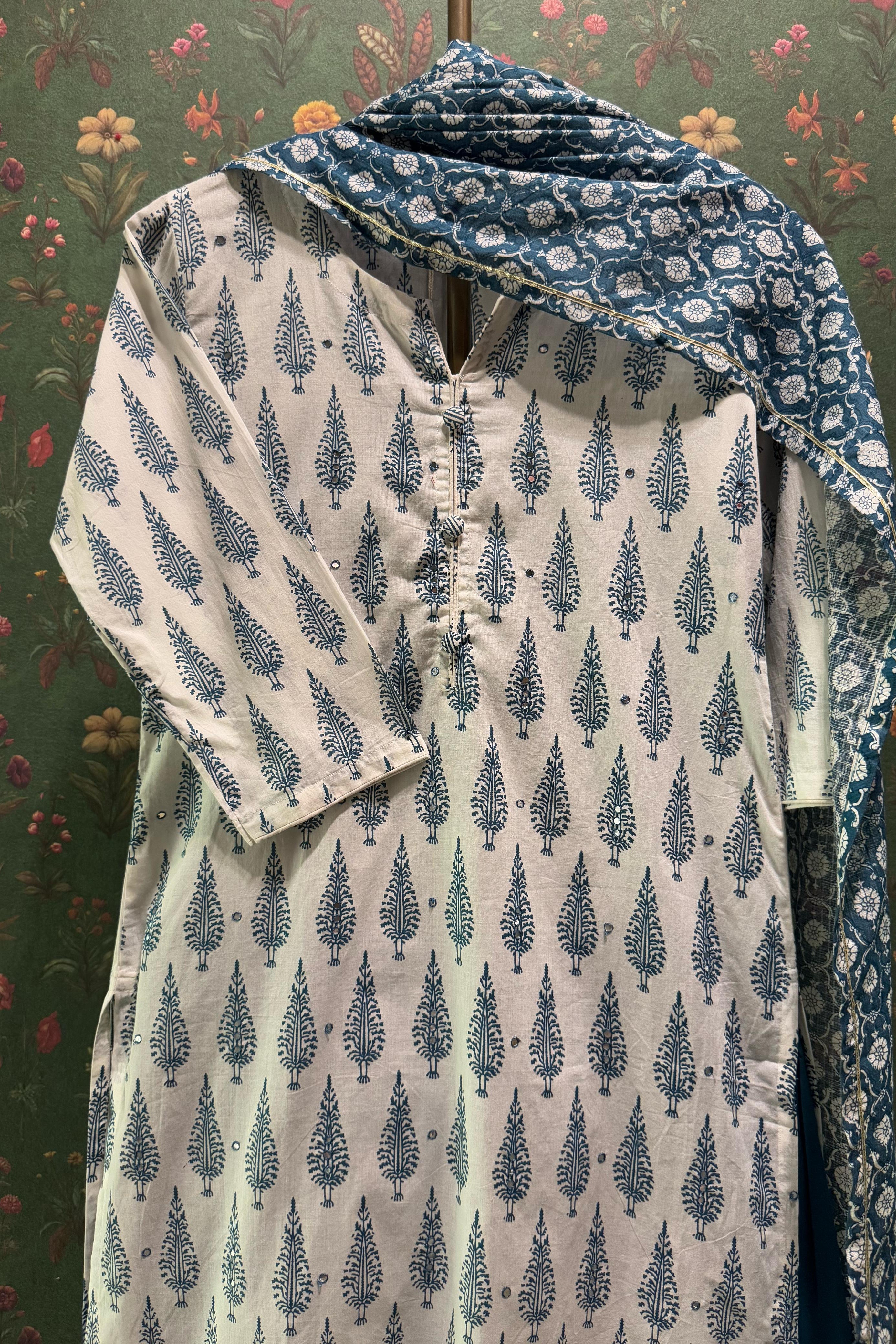 Blue Motifs Handblock Cotton Suit Set | SA-24