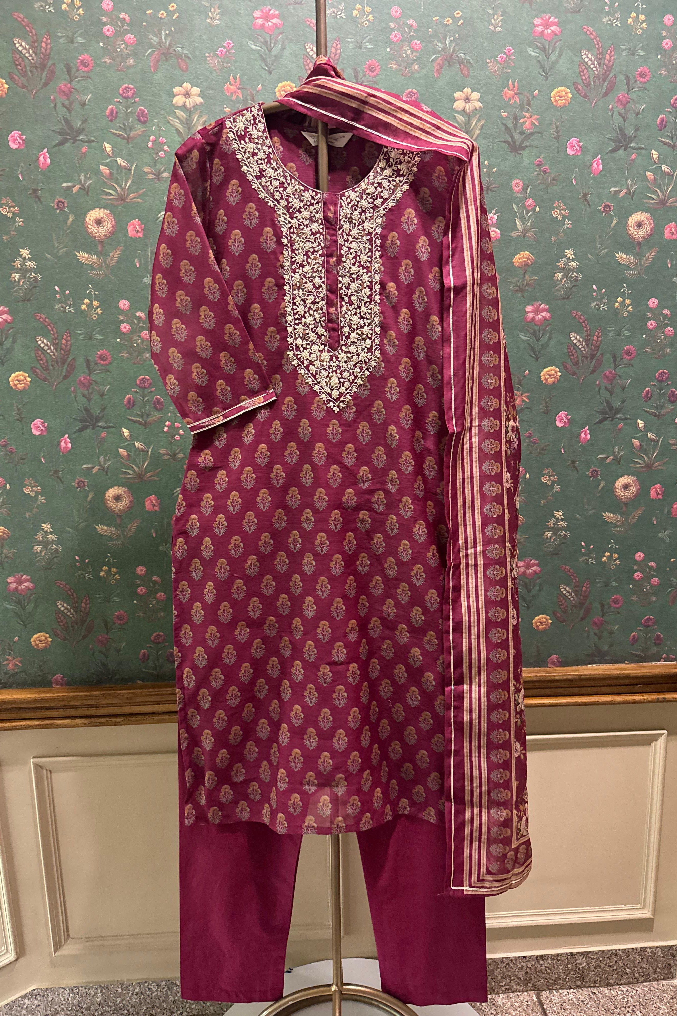 Crimson Royale Red Embroidered Suit Set | HER-365