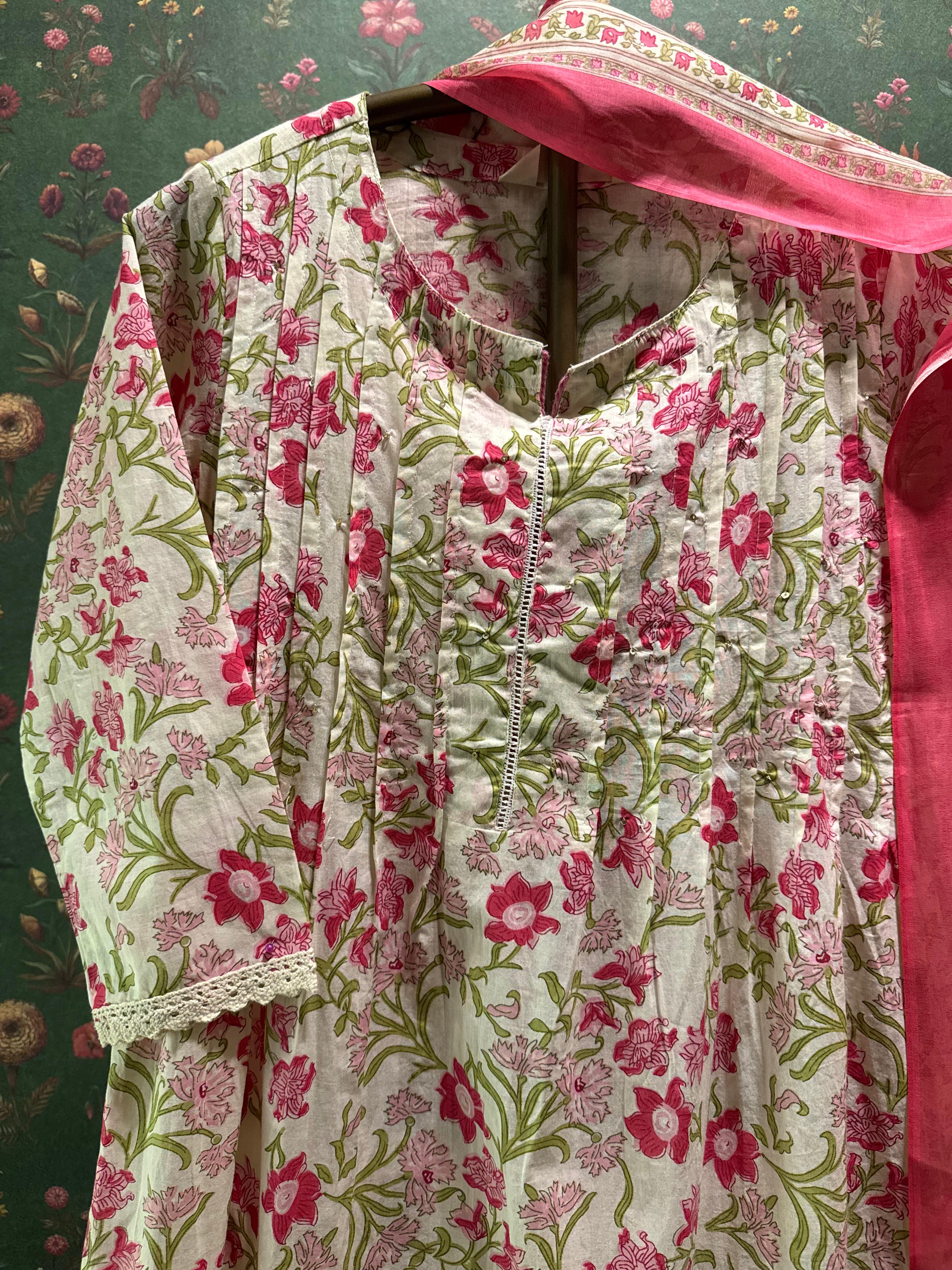 Phoolwari Pintuck Cotton Suit Set