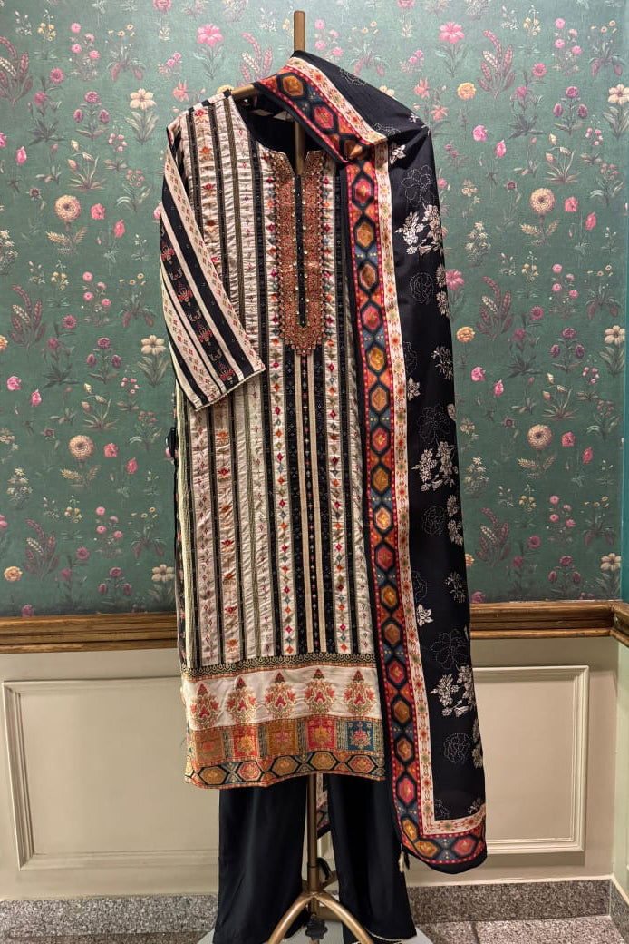 Rangriti Black Dola Jacquard Suit Set | HER-549