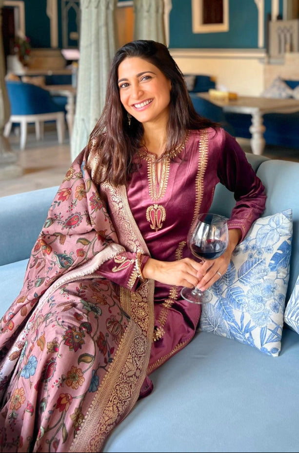 Wine Velvet Suit Set | HER-441