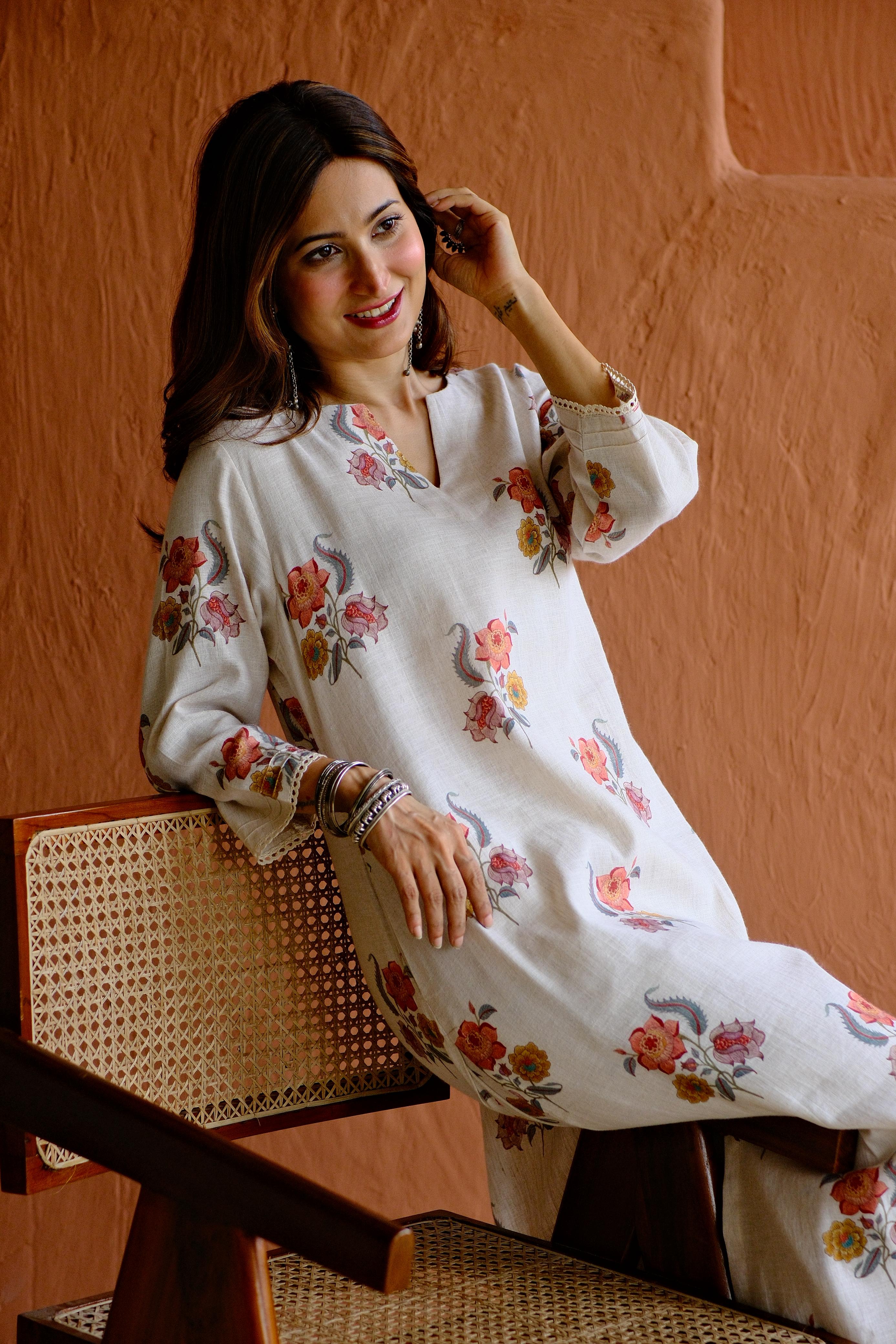 Gulbagh Pure Linen Co-ord/Kurta Set