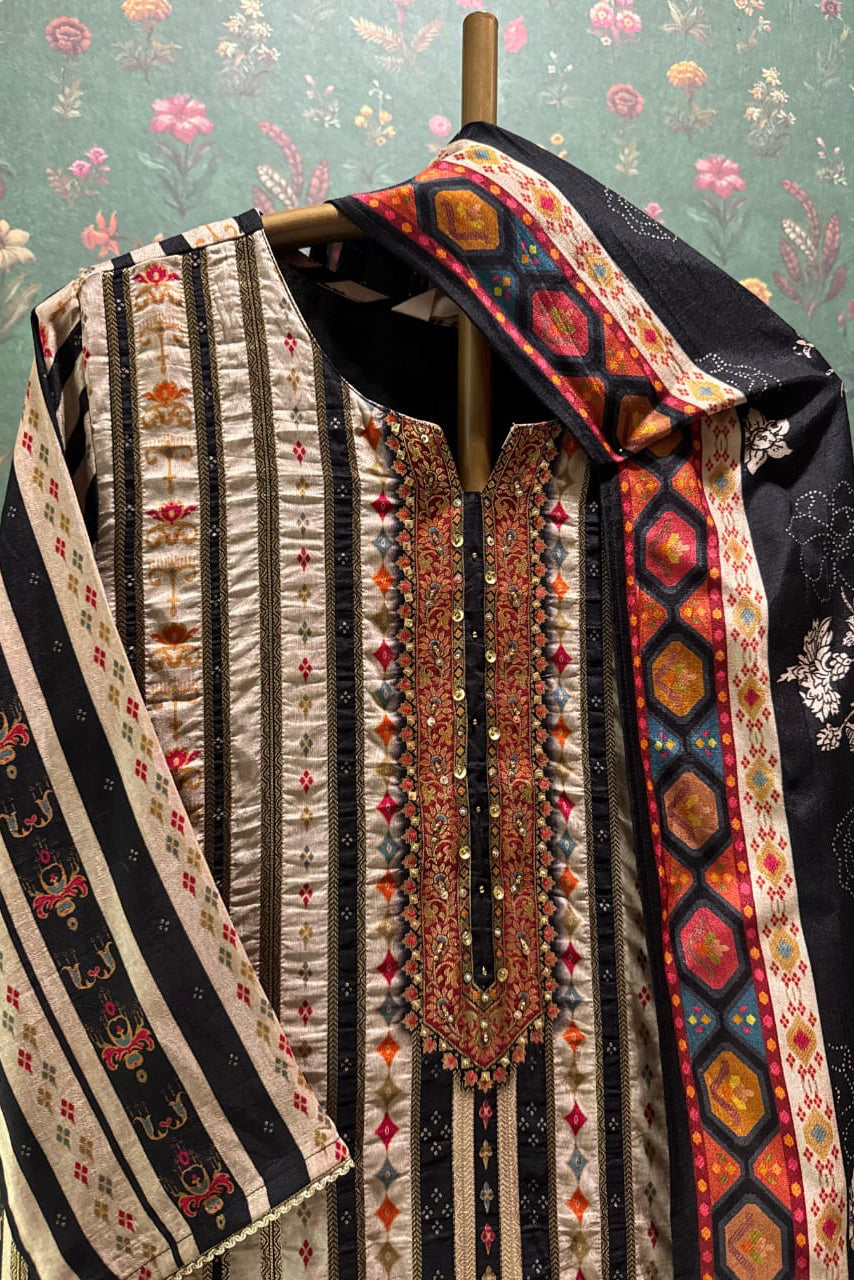 Rangriti Black Dola Jacquard Suit Set | HER-549