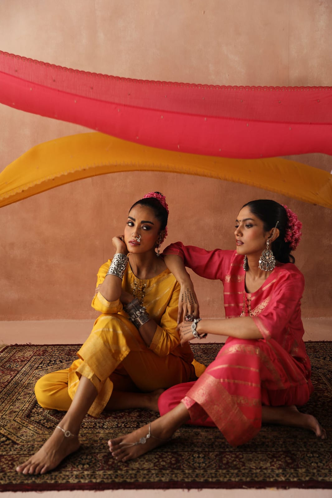 Yellow Zari Weaved Jacquard Suit Set