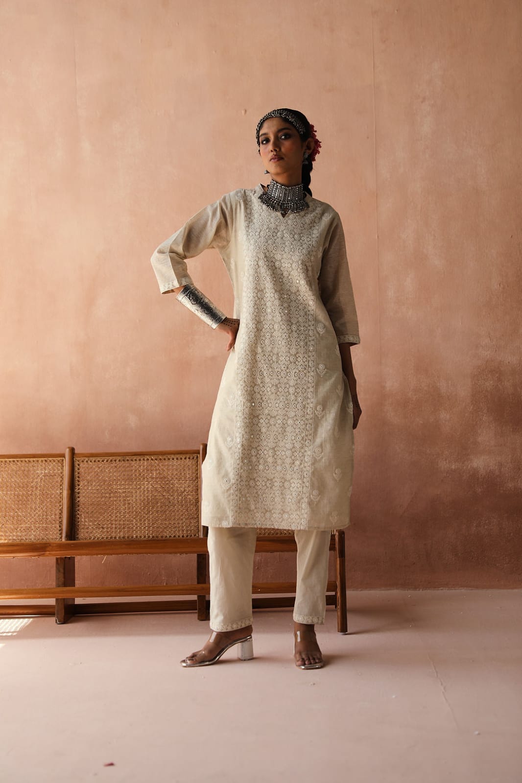 Ivory Chikankari Suit Set (with Pants)