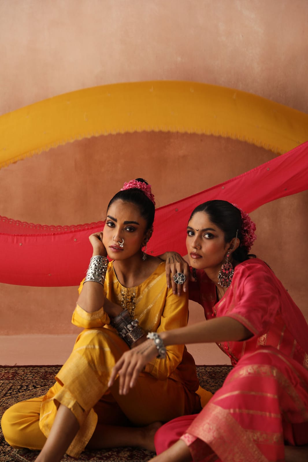 Yellow Zari Weaved Jacquard Suit Set