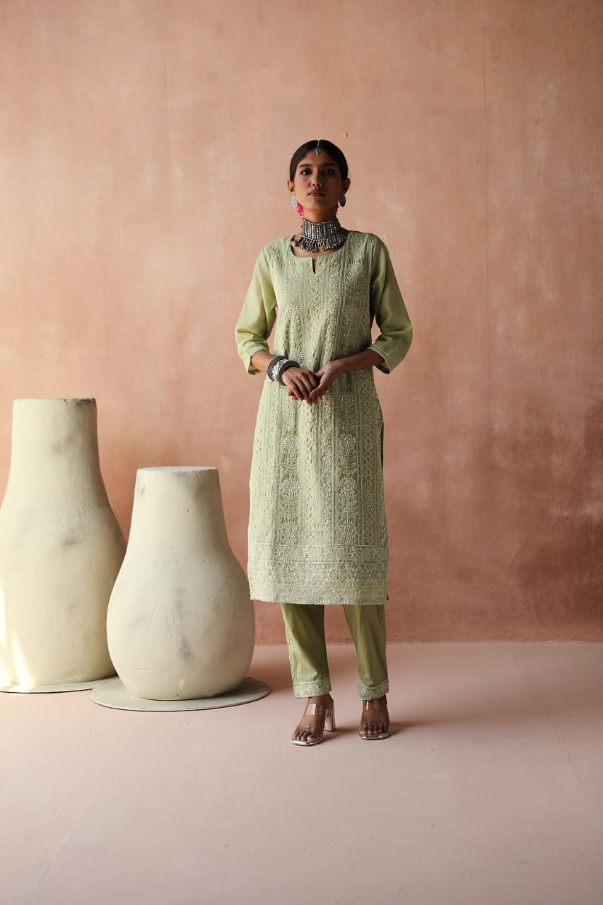 Mint Green Chikankari Kurta Set | HER-258