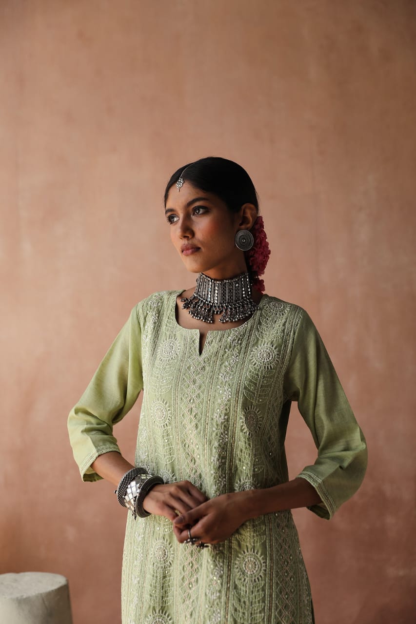 Mint Green Chikankari Kurta Set | HER-258