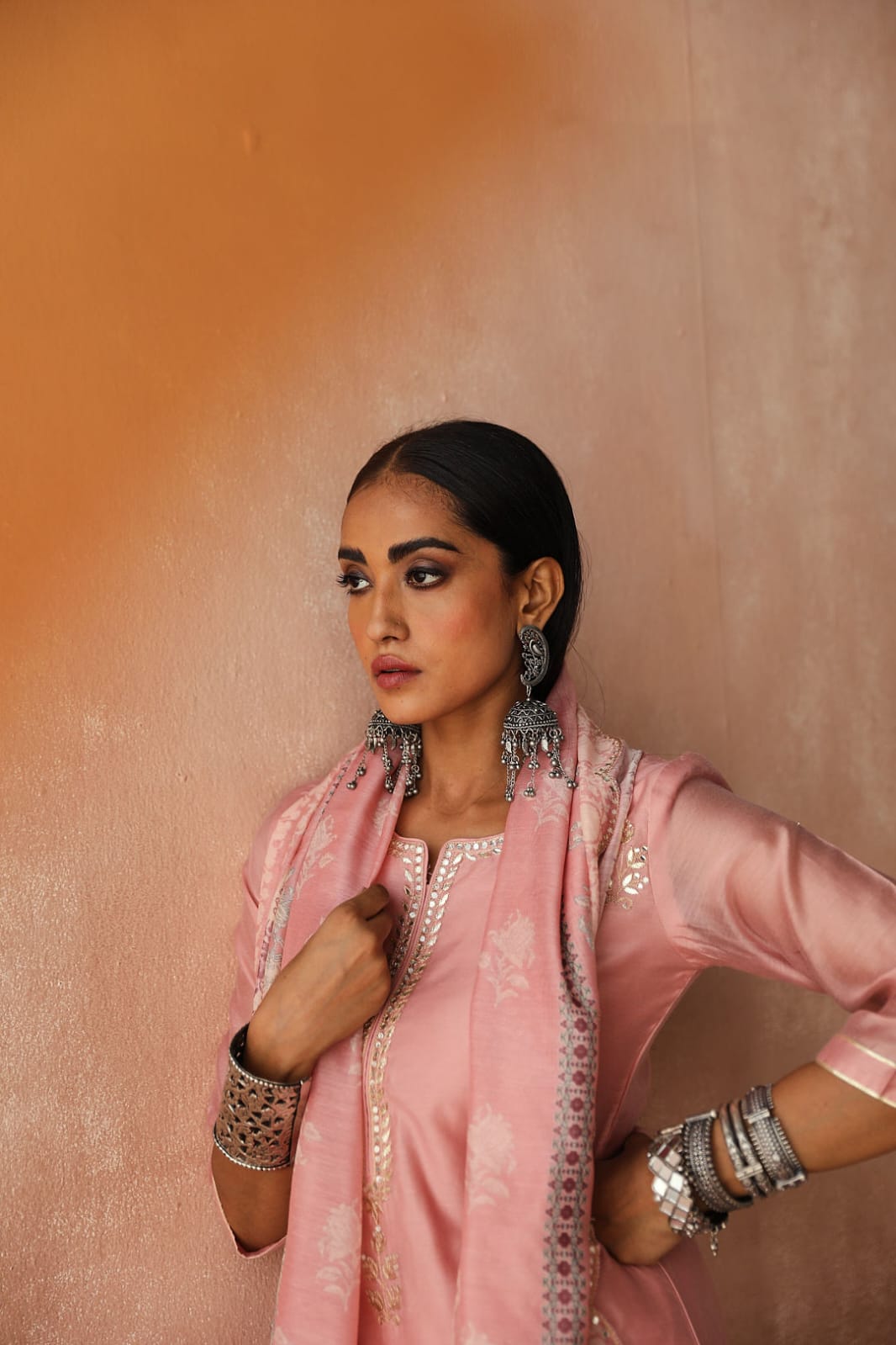 Pastel Pink Chanderi Suit Set | HER-252