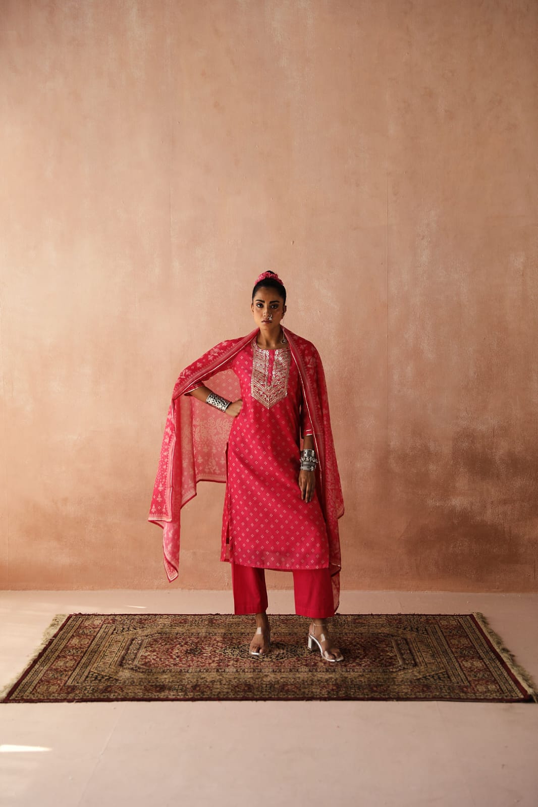 Pink Bandhani Chanderi Suit Set | HER-254