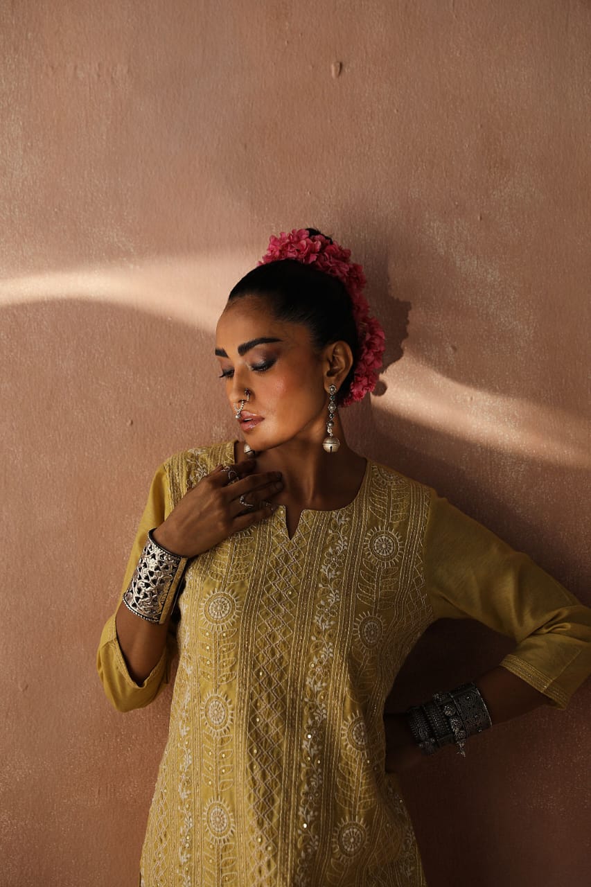 Yellow Chikankari Kurta/Co-ord Set | HER-258