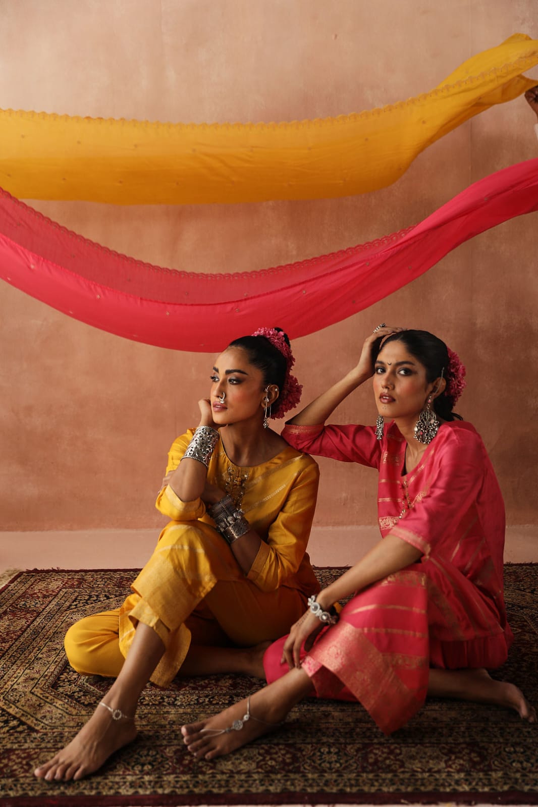 Yellow Zari Weaved Jacquard Suit Set