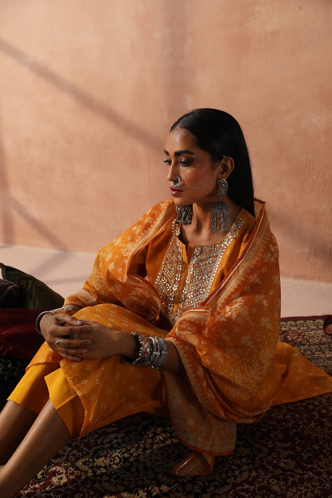 Mustard Yellow Bandhani Chanderi Suit Set