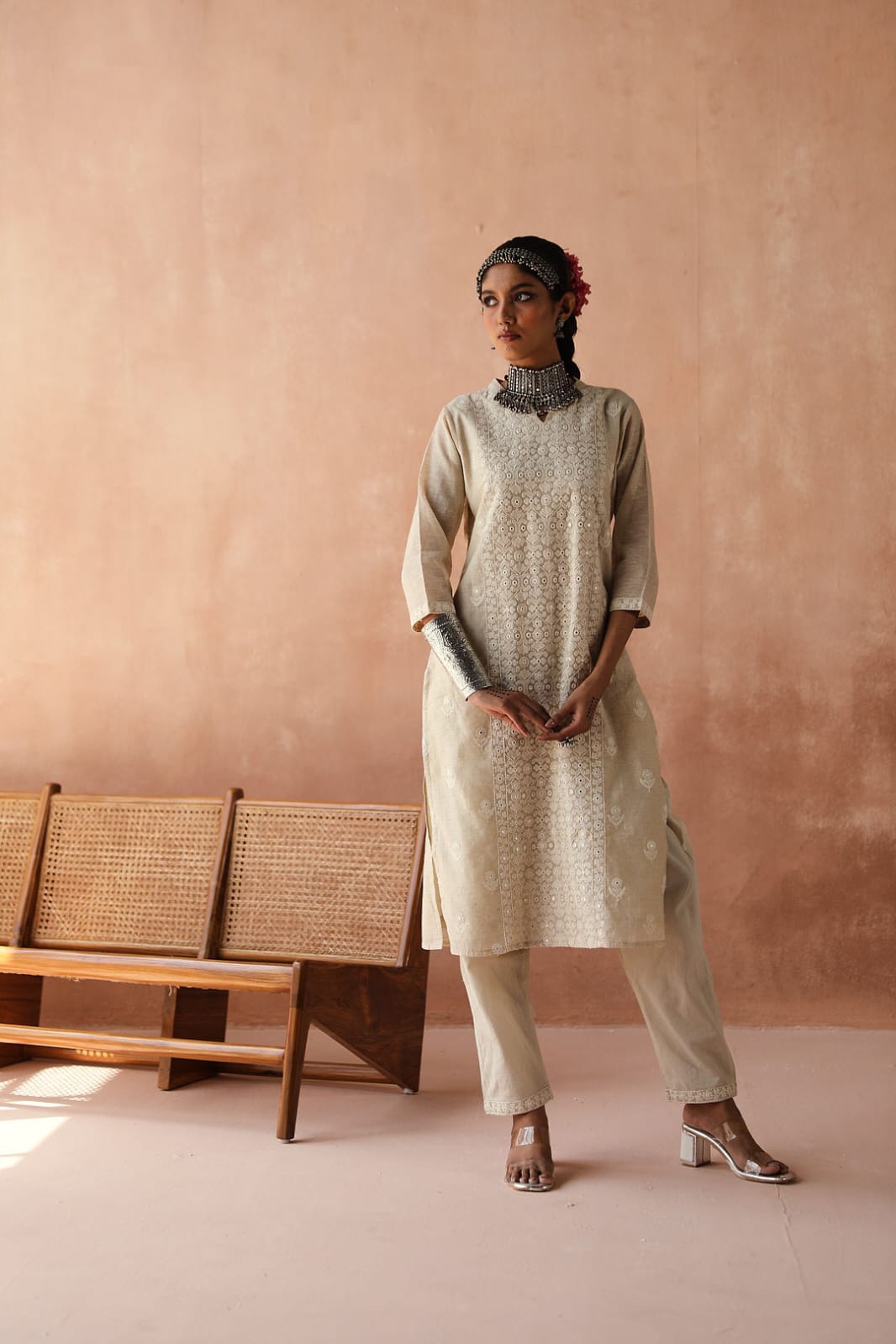 Ivory Chikankari Suit Set (with Pants)