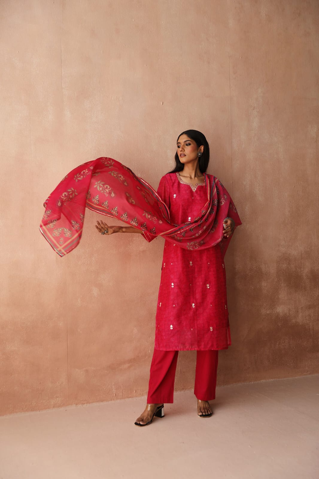Pink Chanderi Suit Set