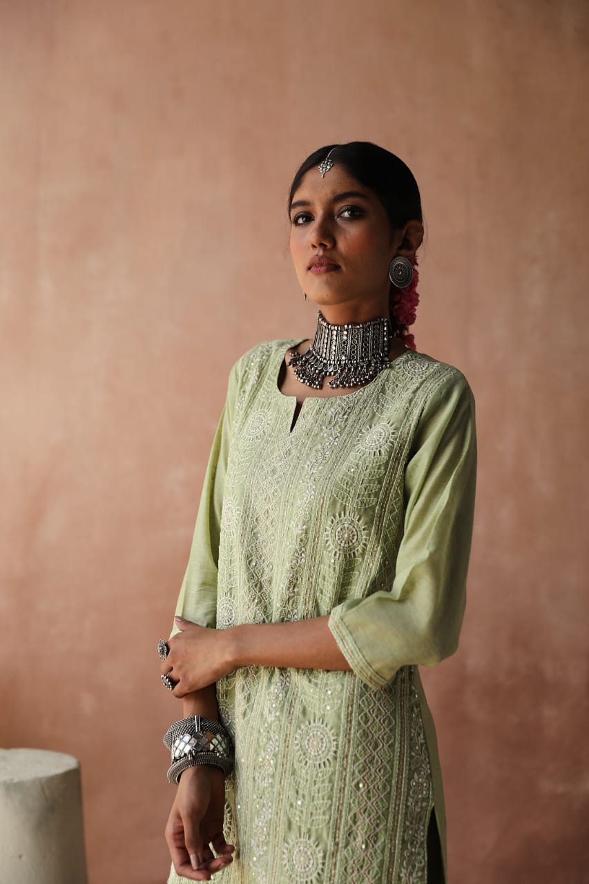 Mint Green Chikankari Kurta Set | HER-258