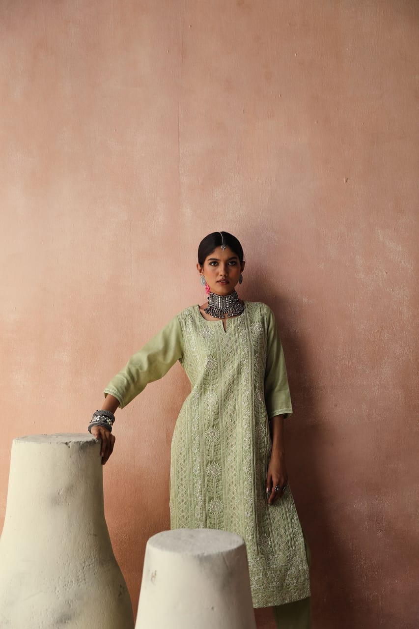 Mint Green Chikankari Kurta Set | HER-258