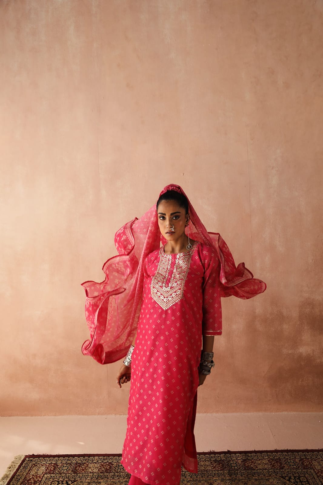 Pink Bandhani Chanderi Suit Set | HER-254