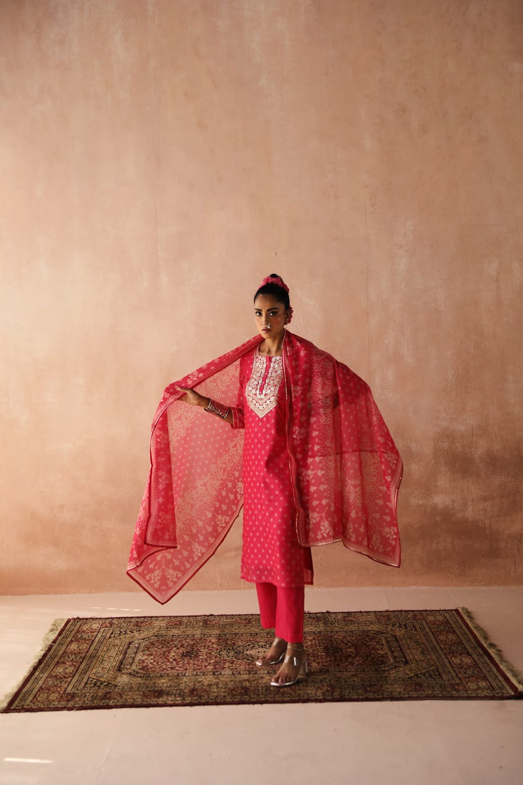 Pink Bandhani Chanderi Suit Set | HER-254