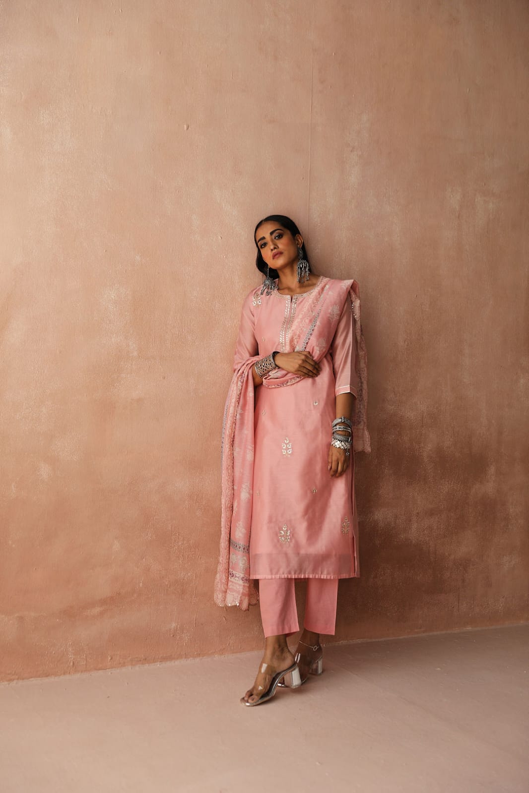 Pastel Pink Chanderi Suit Set | HER-252