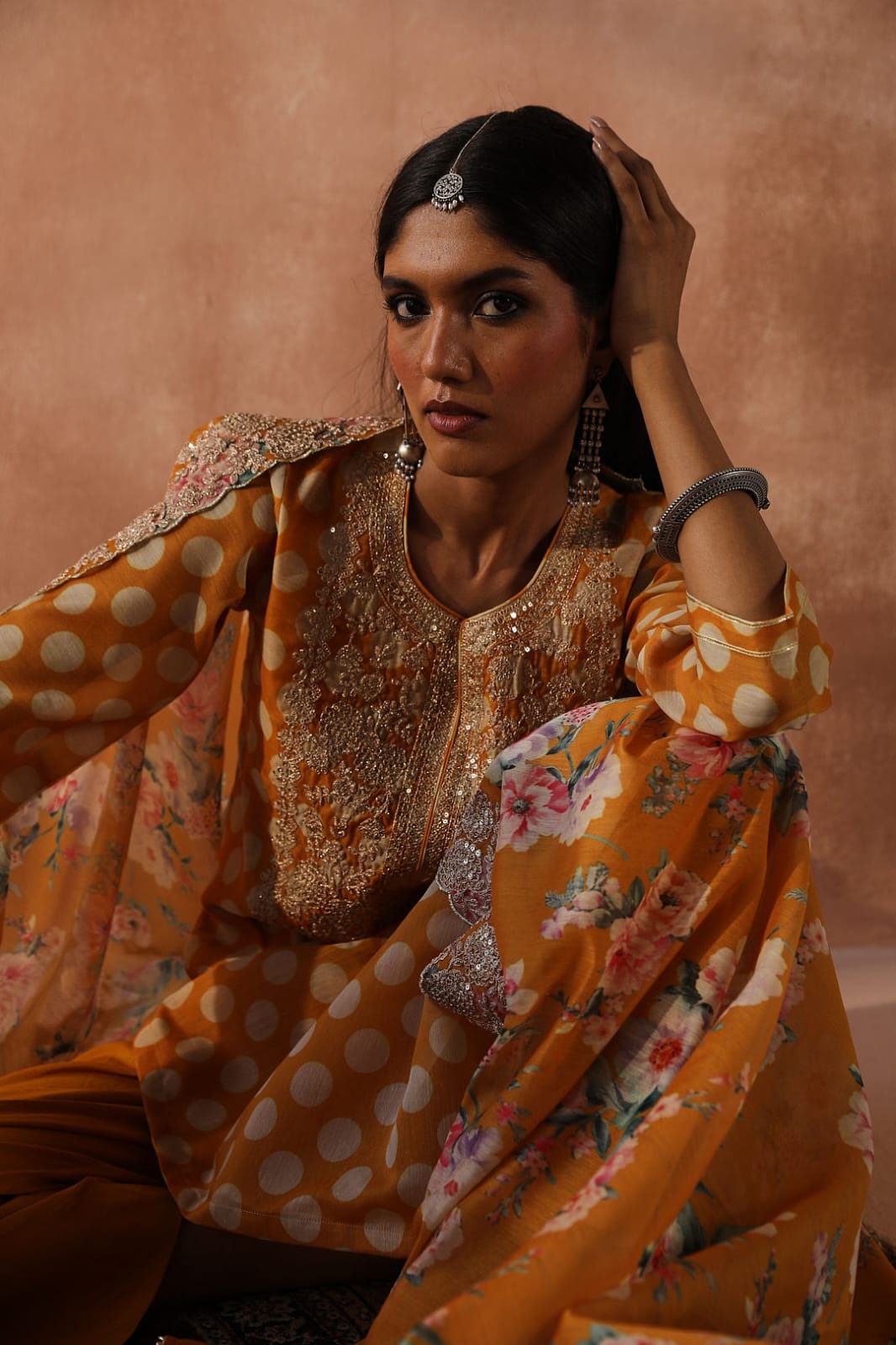 Yellow Polka Chanderi Suit Set | HER-253