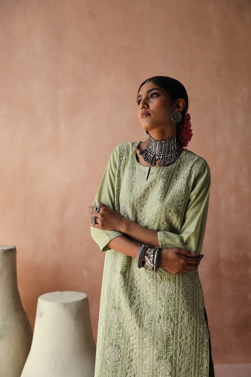 Mint Green Chikankari Kurta Set | HER-258