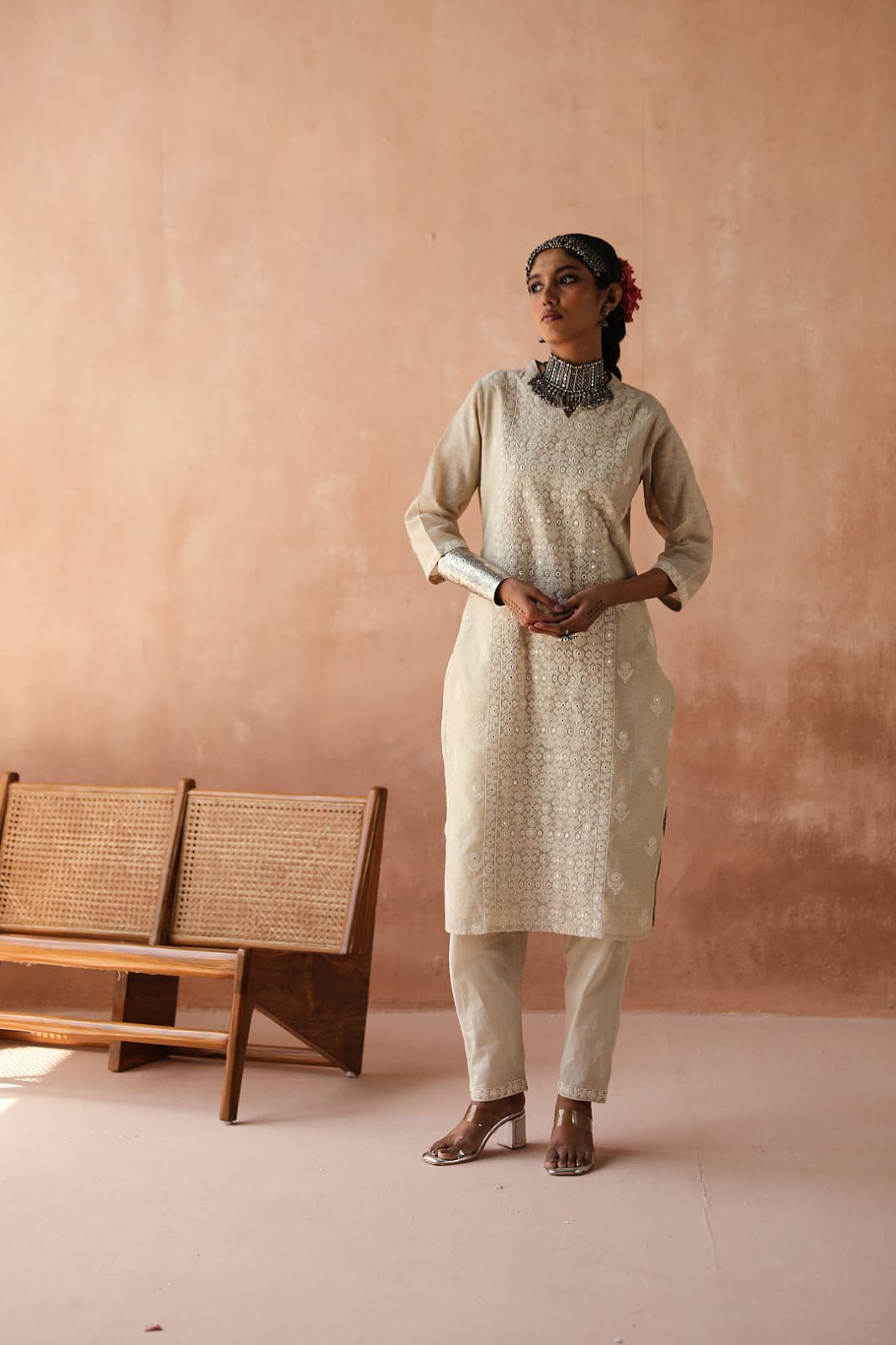 Ivory Chikankari Suit Set (with Pants)