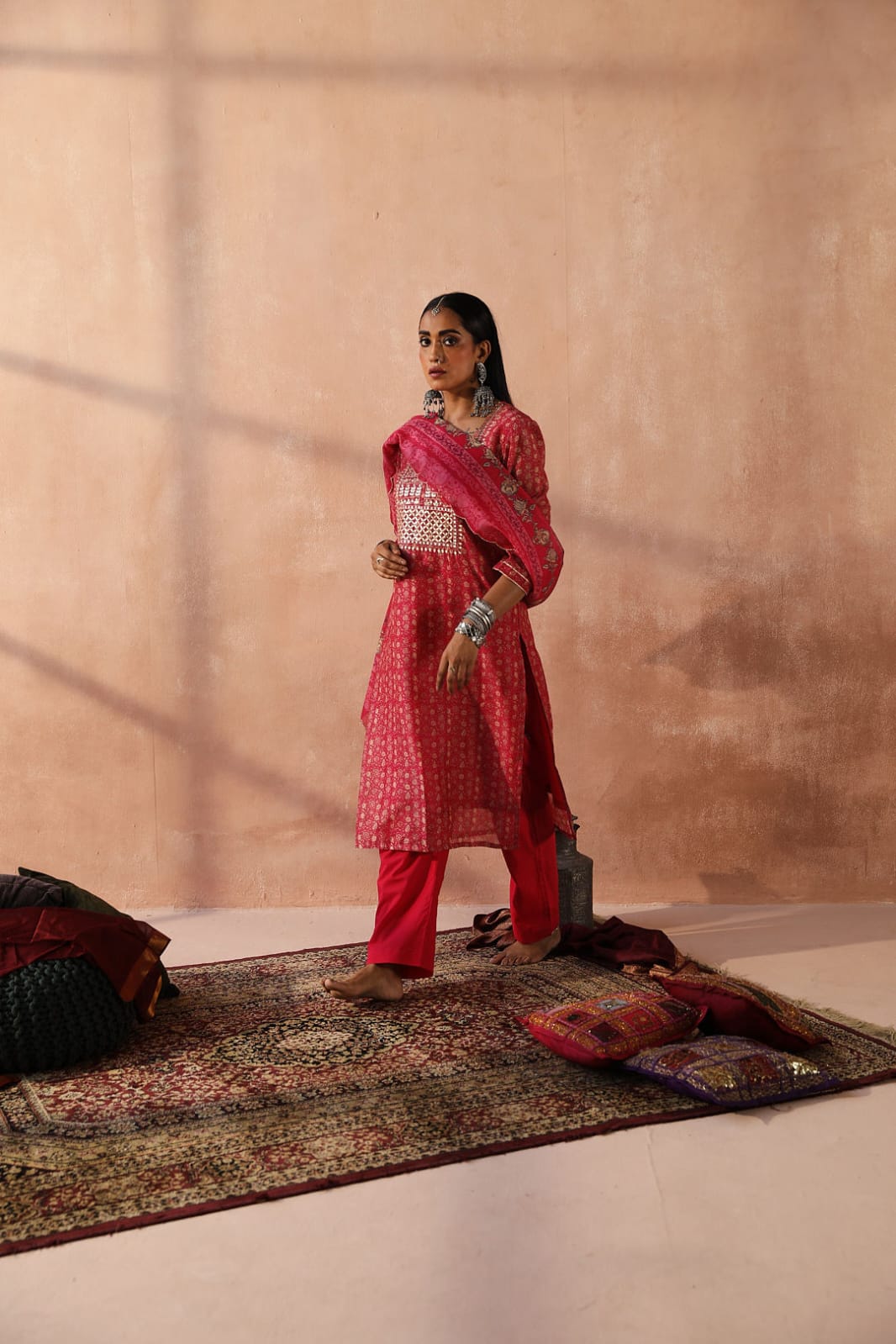 Dark Pink Chanderi Suit Set | HER-260