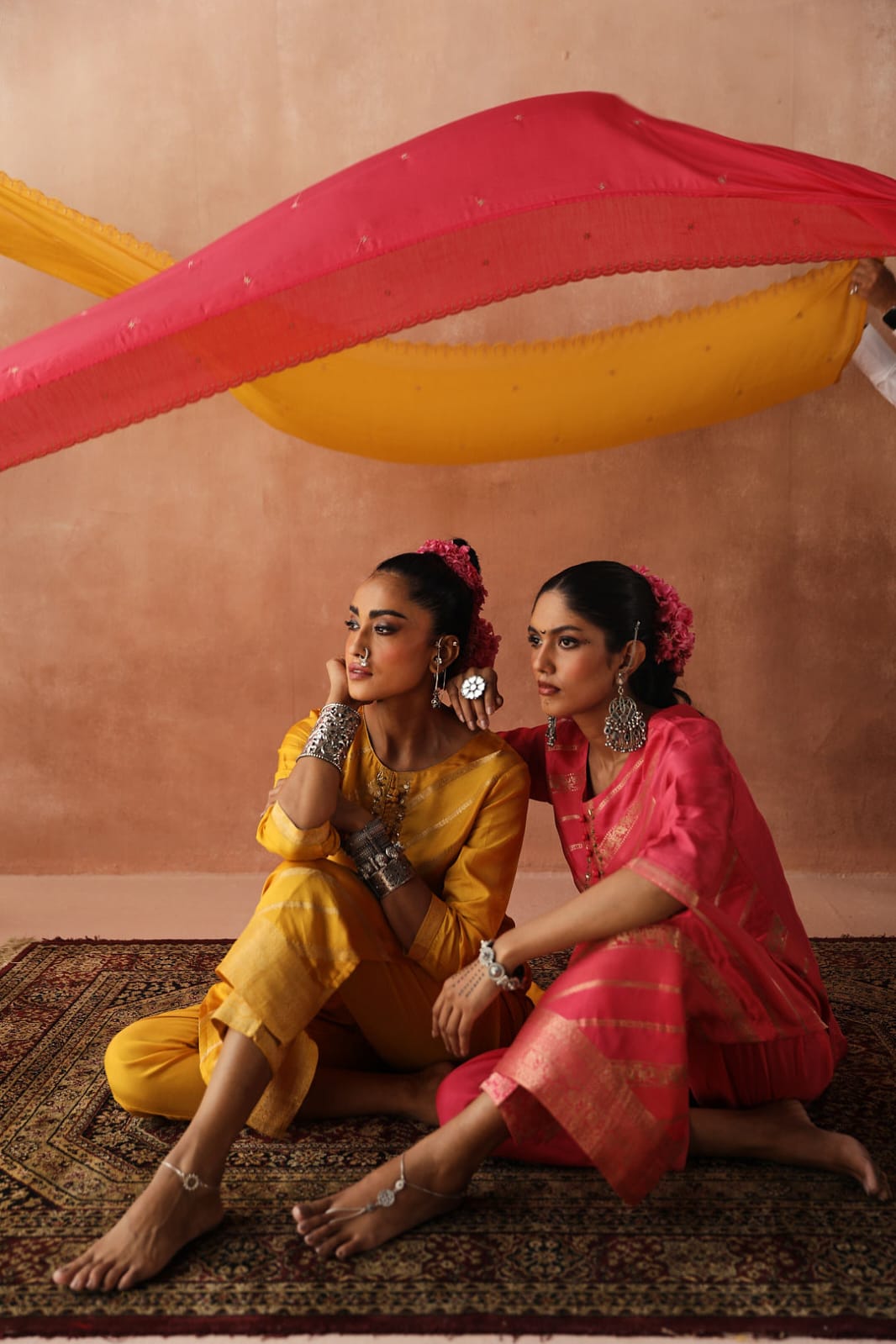 Yellow Zari Weaved Jacquard Suit Set