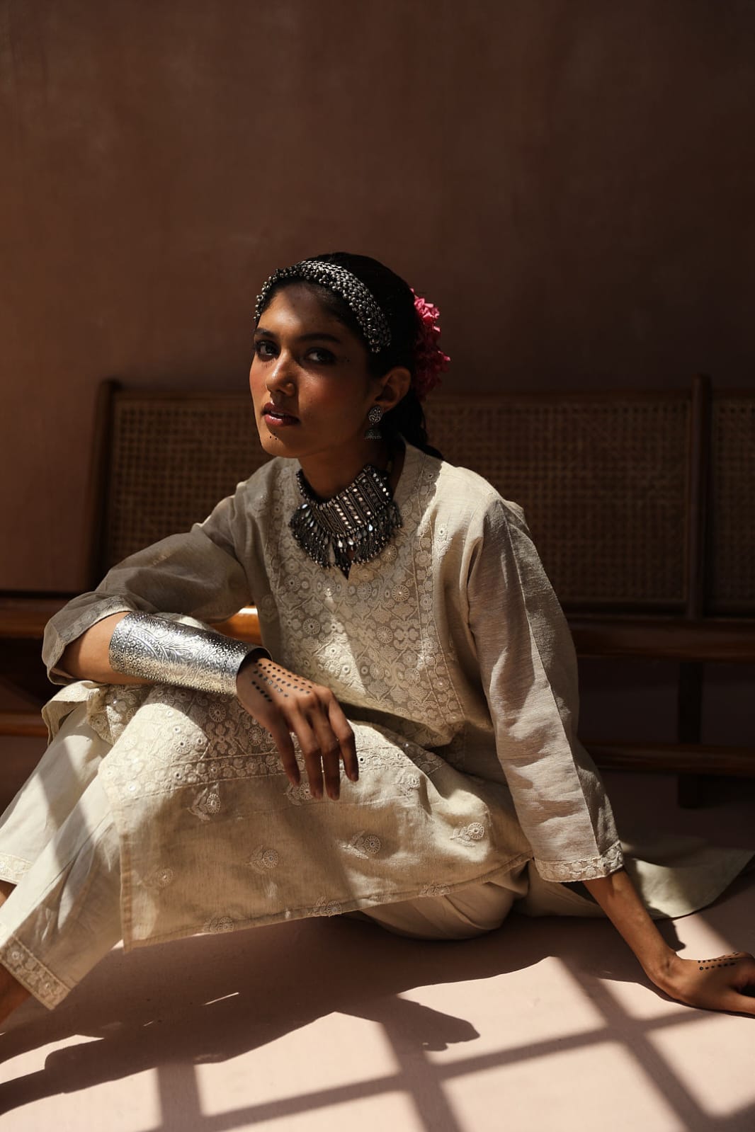 Ivory Chikankari Suit Set (with Pants)