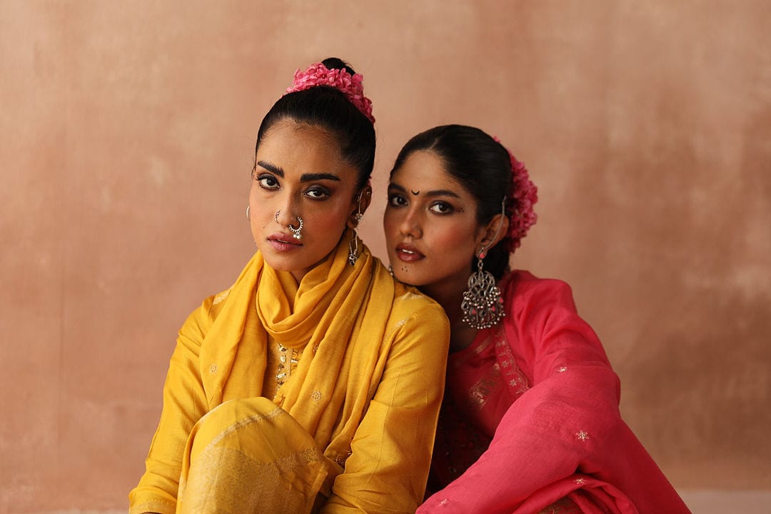 Yellow Zari Weaved Jacquard Suit Set