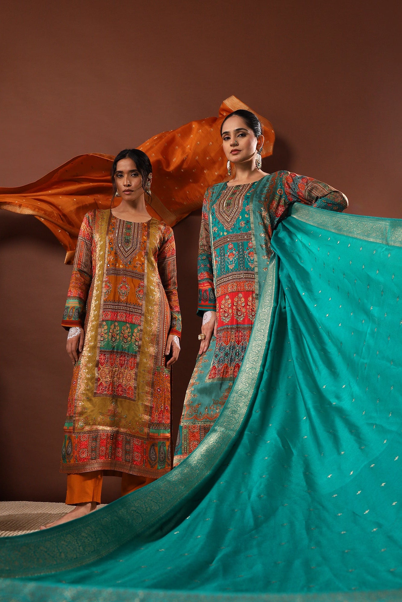 Ochre/Mustard Yellow Dola Jacquard Suit Set | HER-482