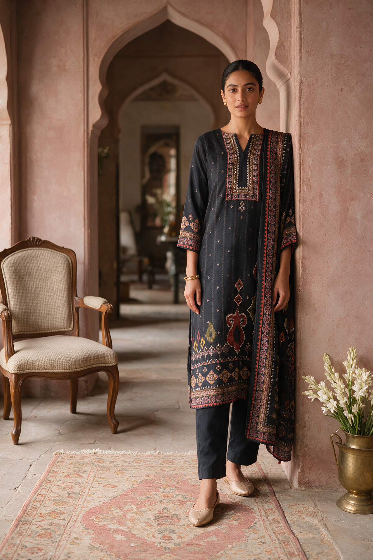 Midnight Black Silk Suit Set