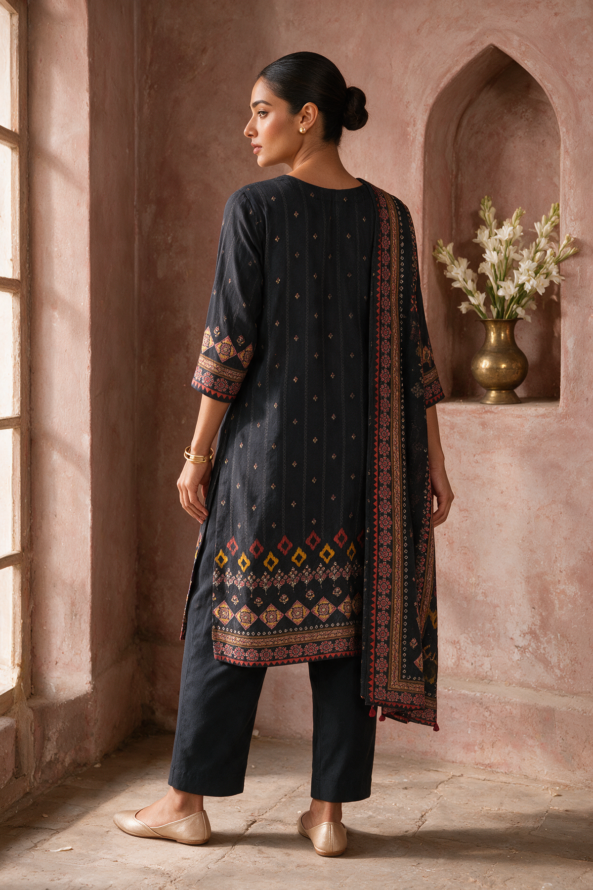 Midnight Black Silk Suit Set