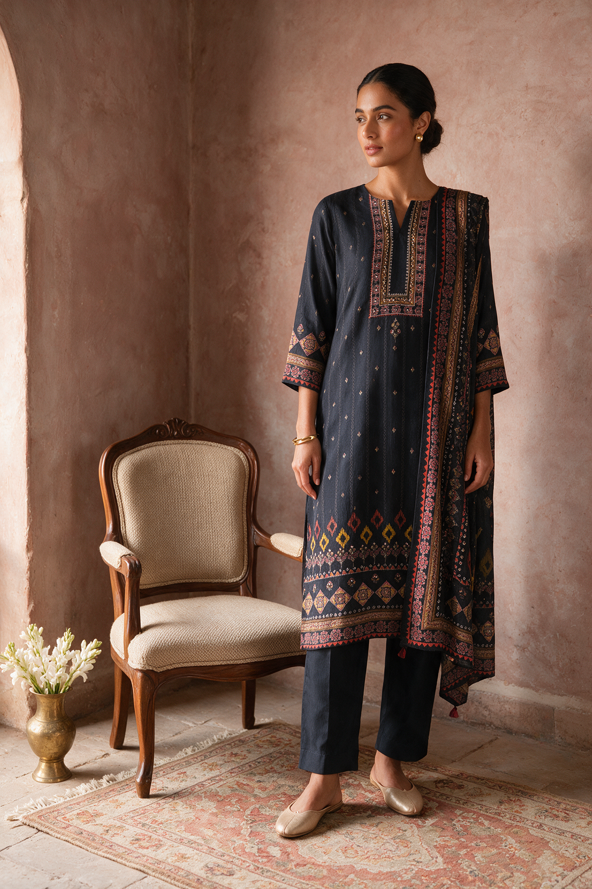 Midnight Black Silk Suit Set