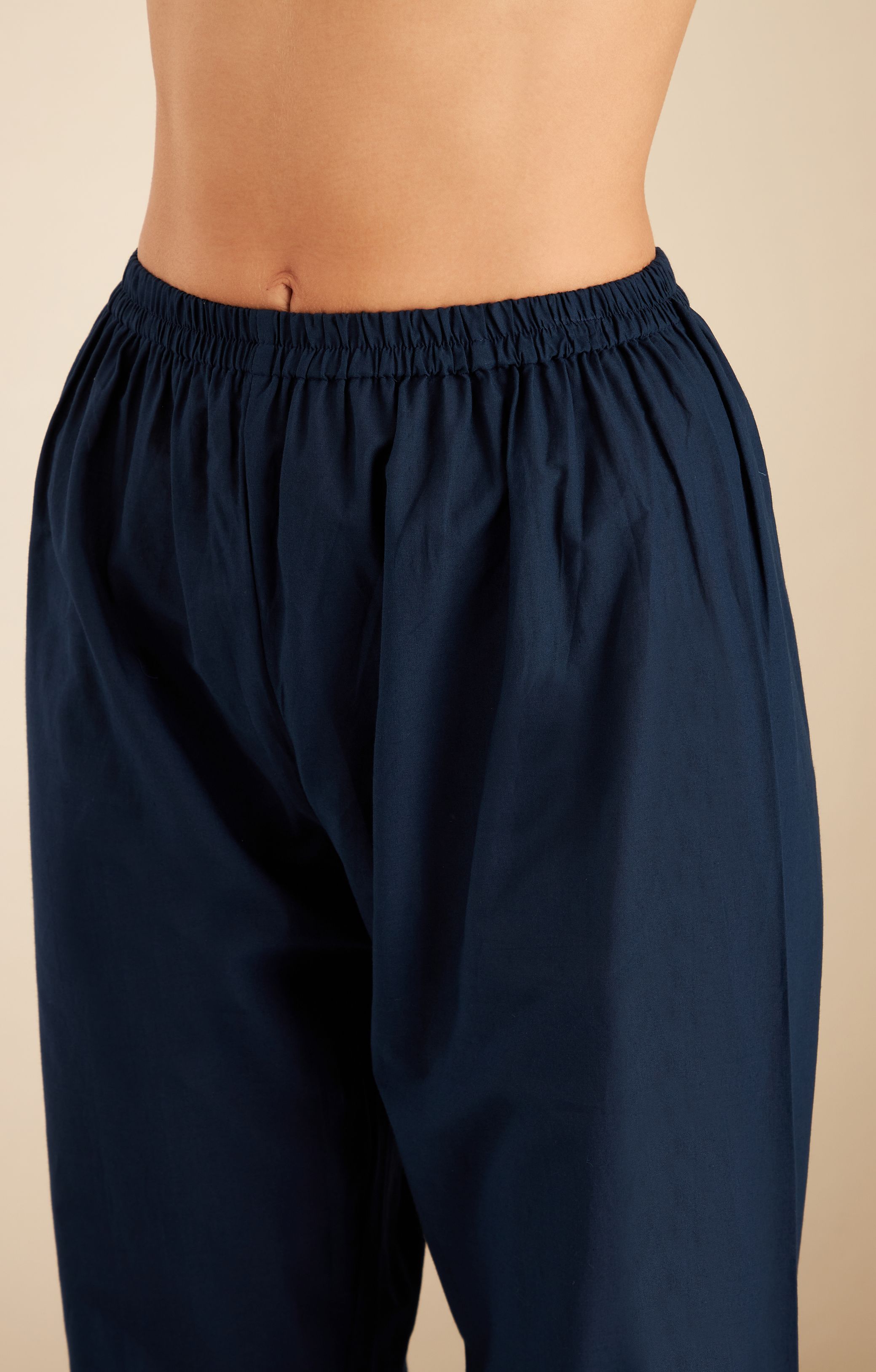 Navy Blue HandBlock Chanderi Suit Set | HER-222