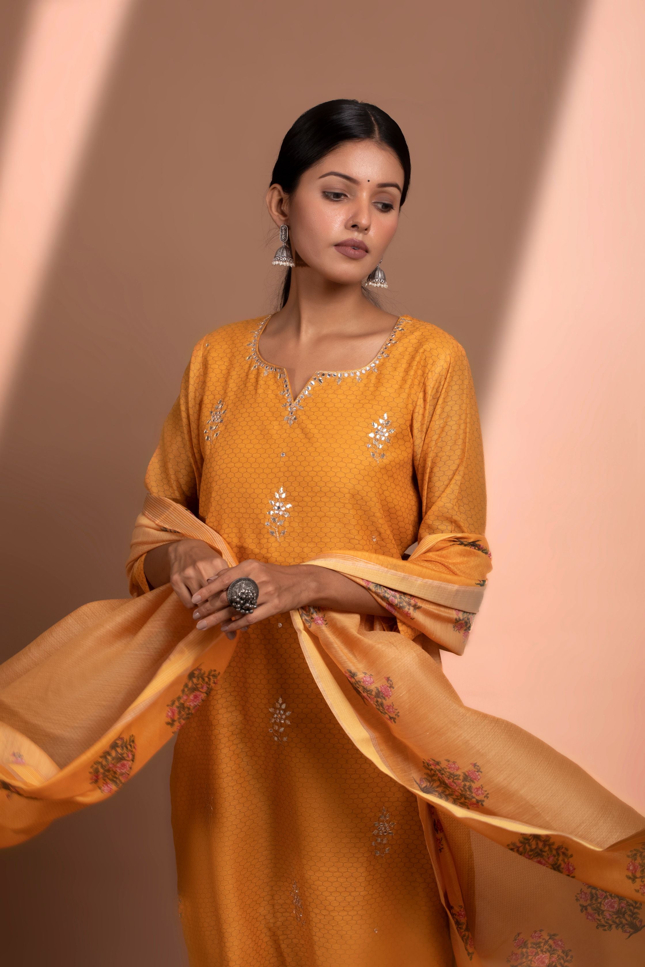 Mustard Straight Fit Chanderi Suit Set | HER-139