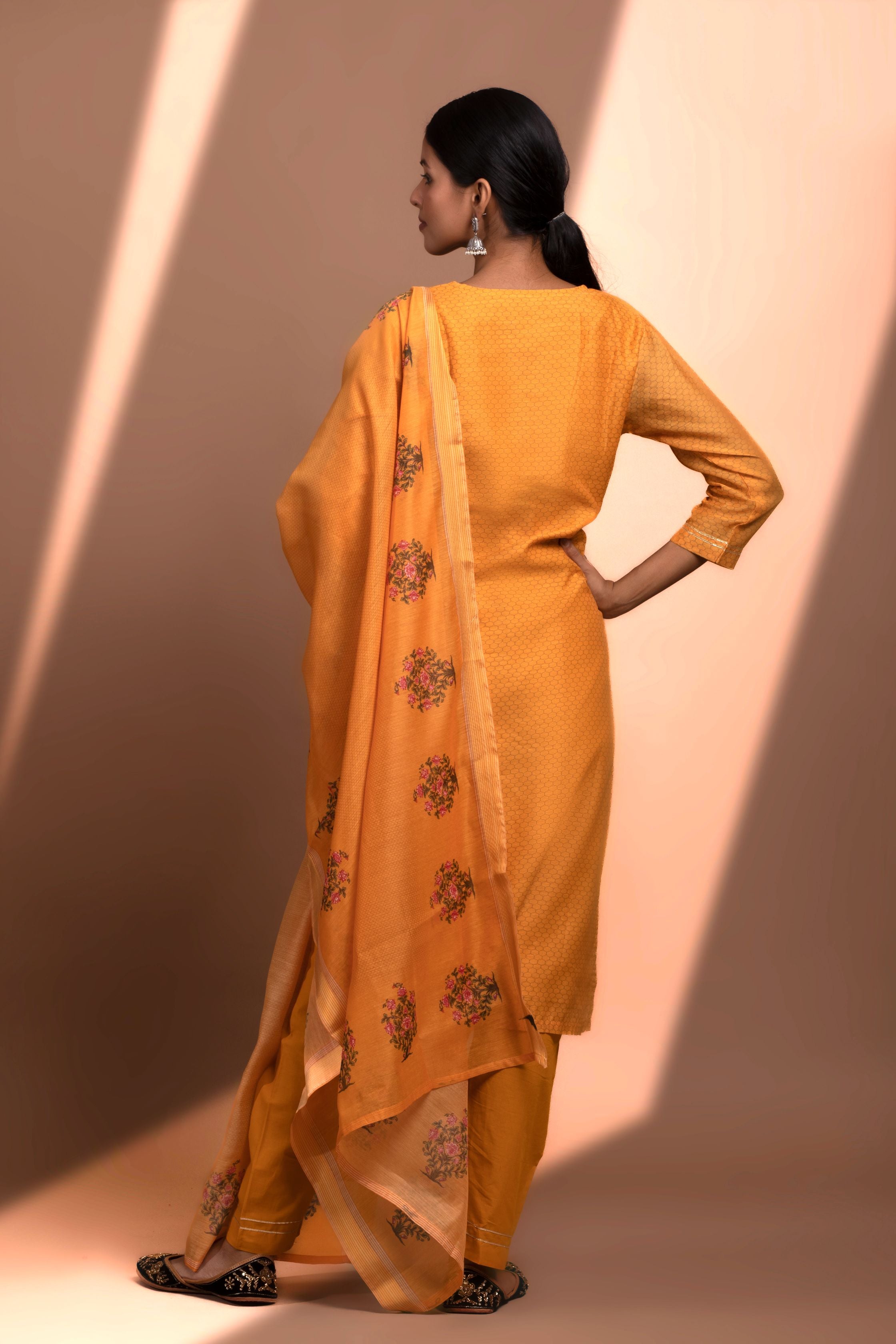 Mustard Straight Fit Chanderi Suit Set | HER-139