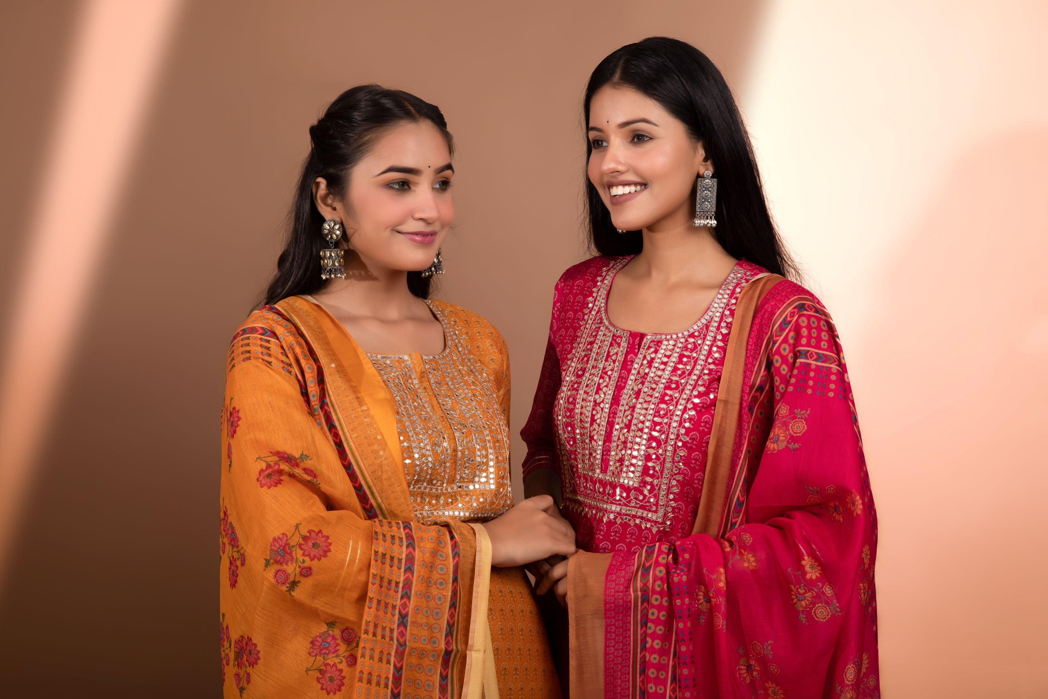 Pink Straight fit Chanderi Kurta set (with sharara and Dupatta)