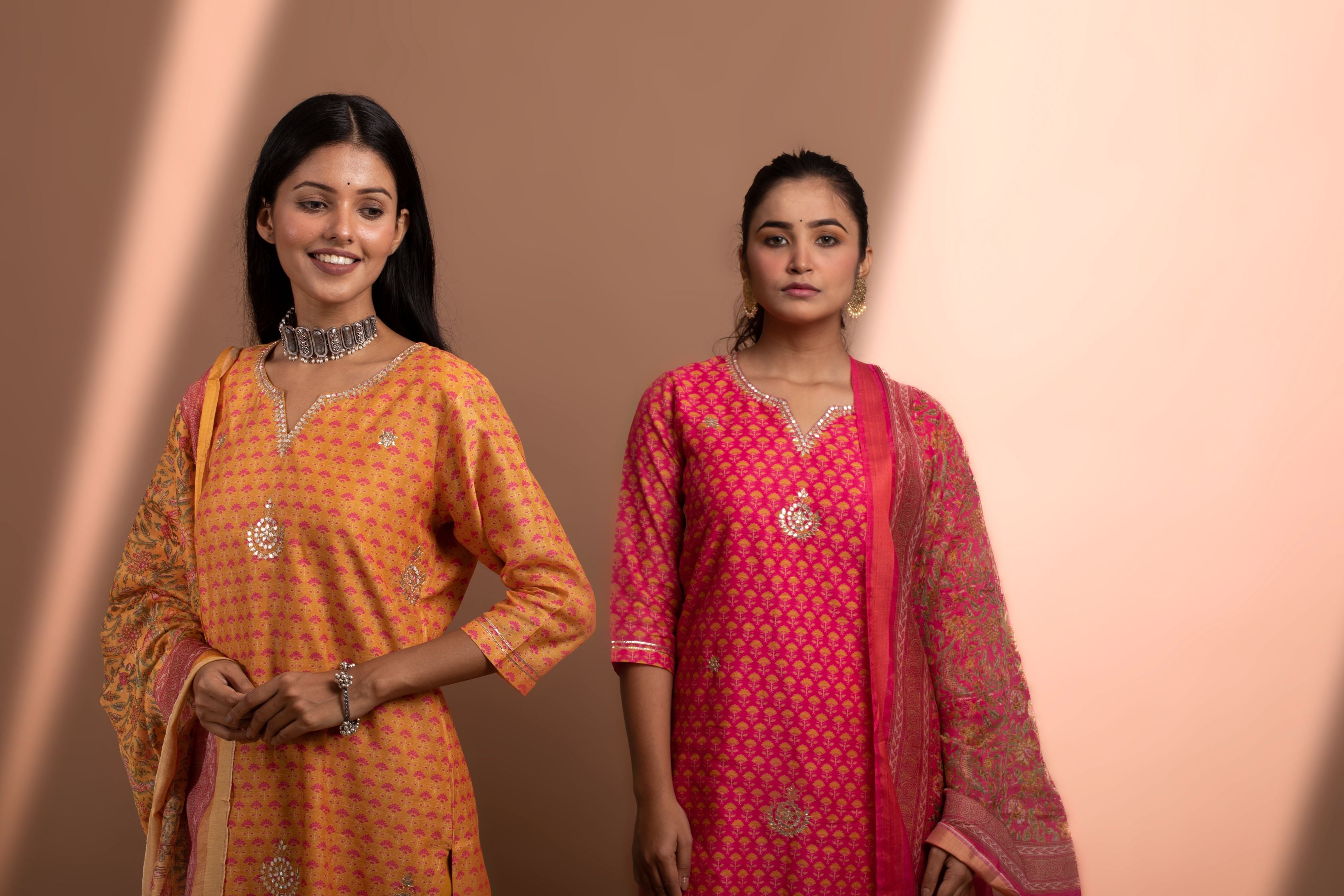 Mustard Straight fit Chanderi Kurta set (with Pant and Dupatta)