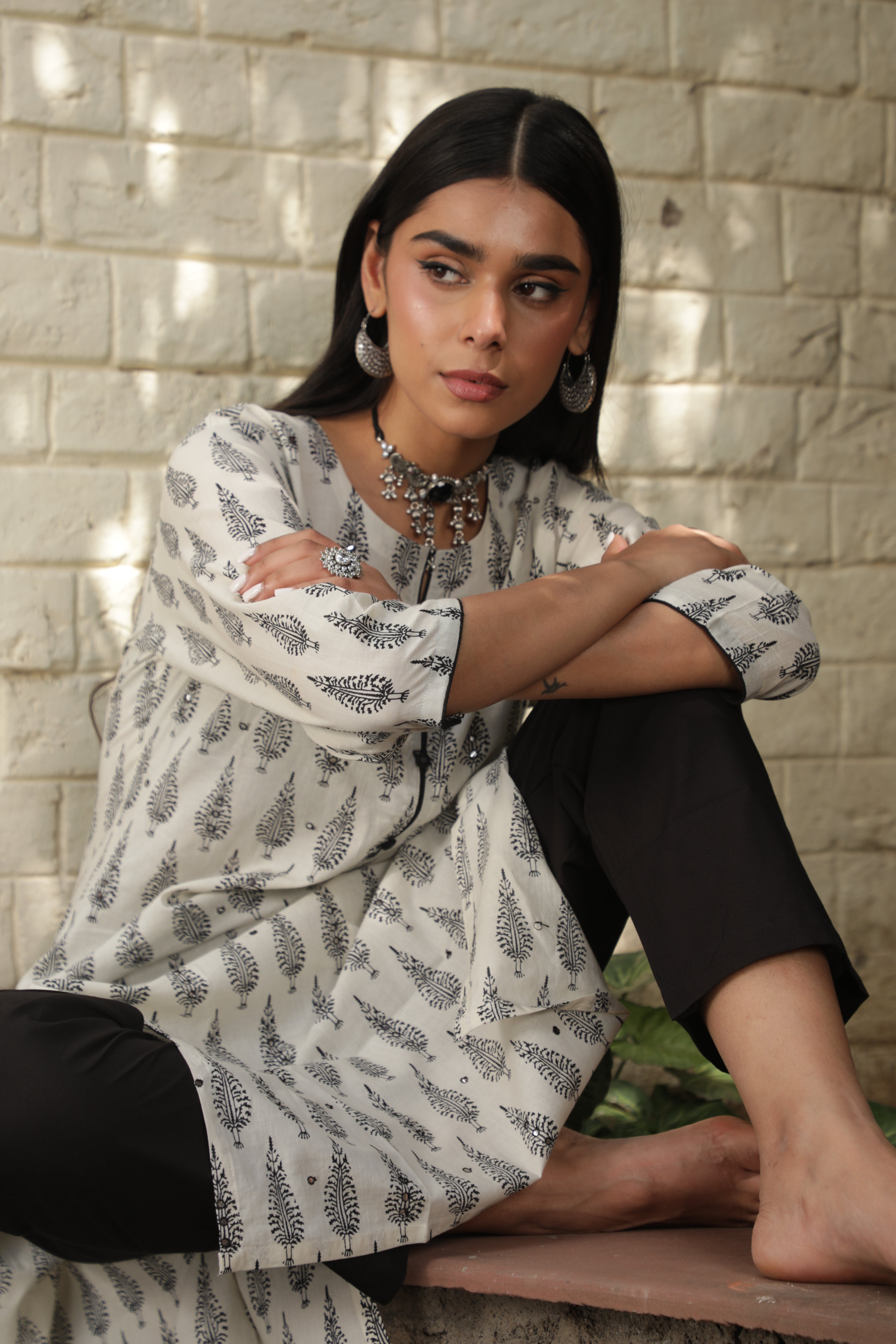 Black Motifs Handblock Cotton Suit Set