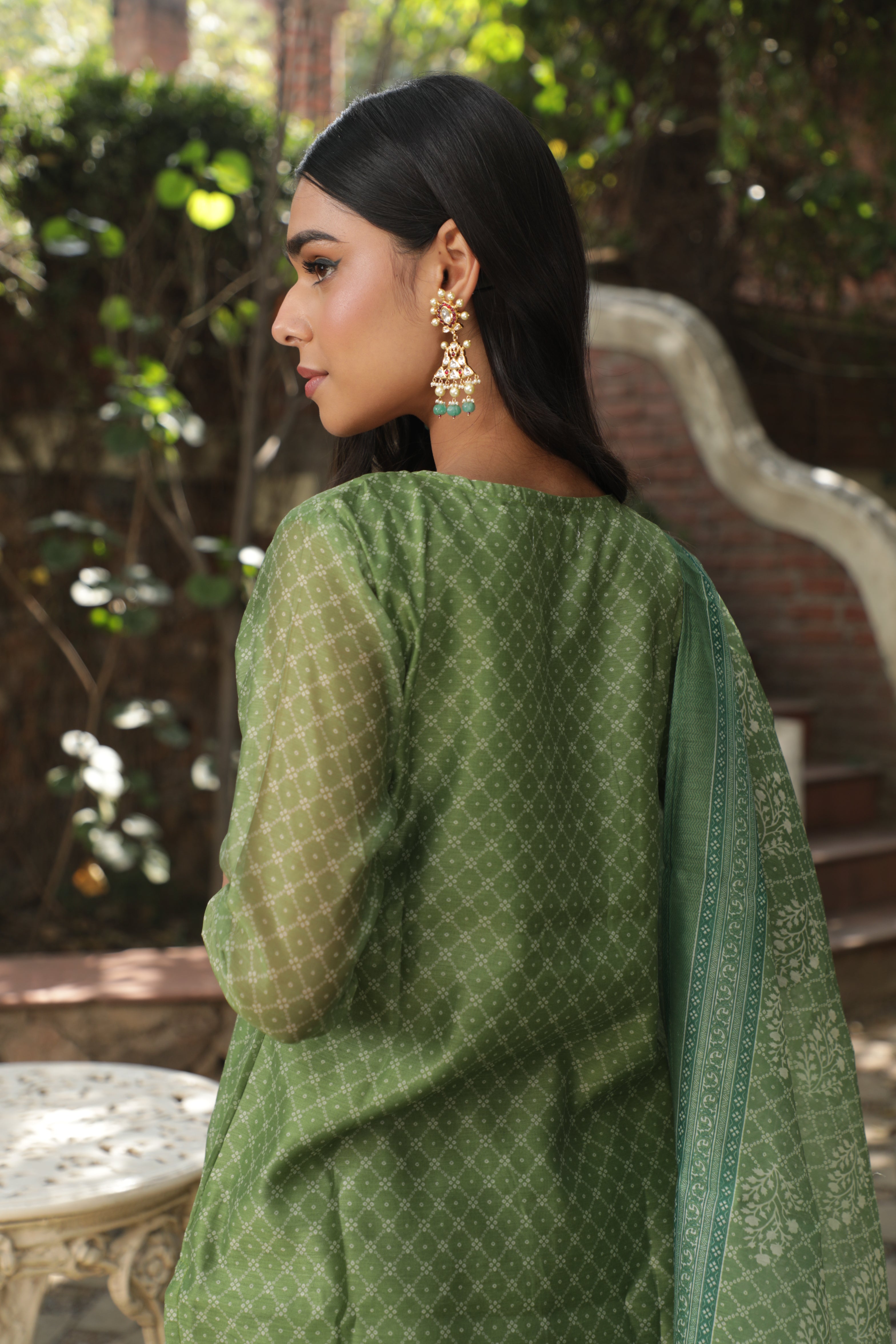 Green Chanderi Suit Set | DA-219
